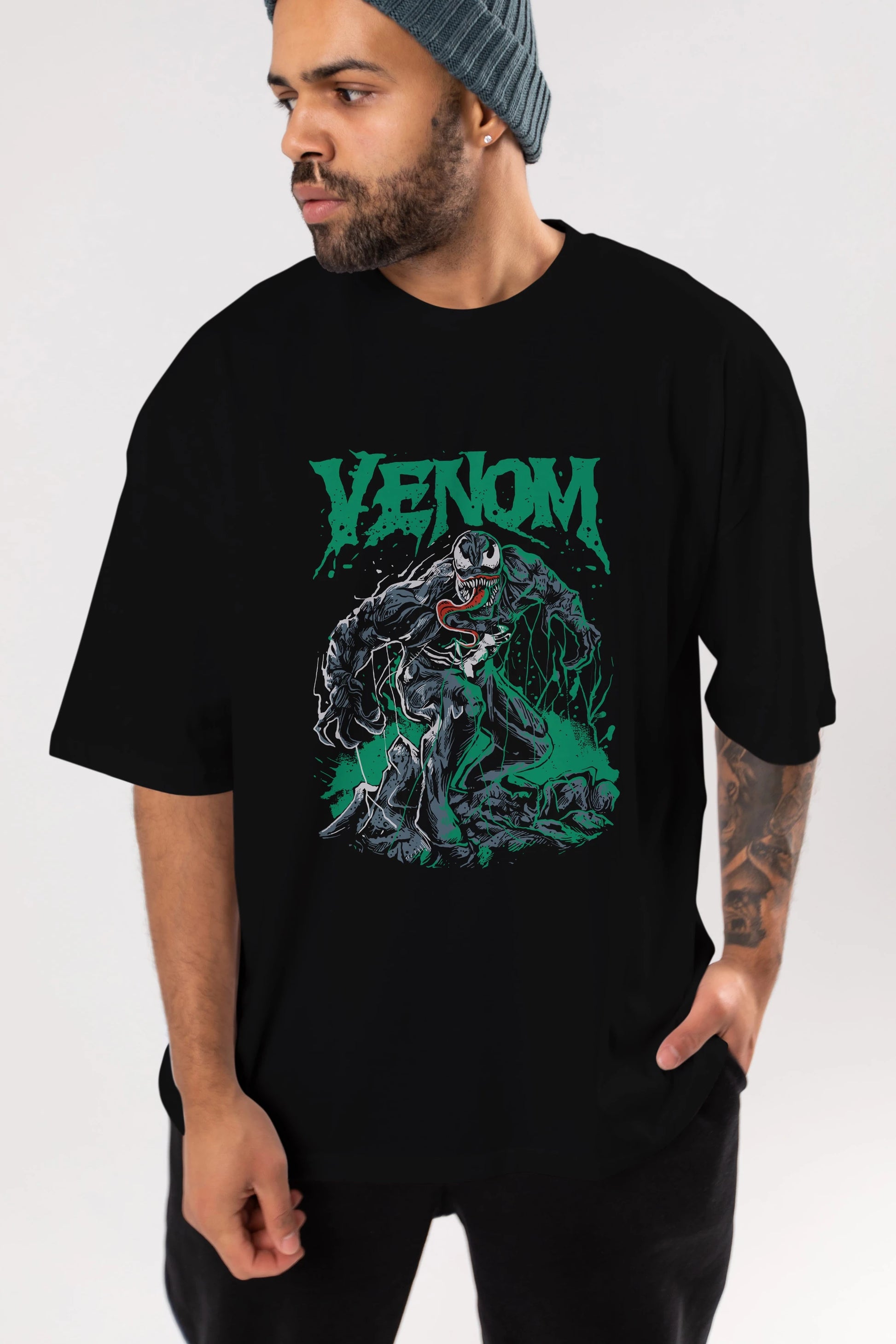 Venom (3) Ön Baskılı Oversize t-shirt Erkek Kadın Unisex %100 Pamuk Bisiklet Yaka tişort