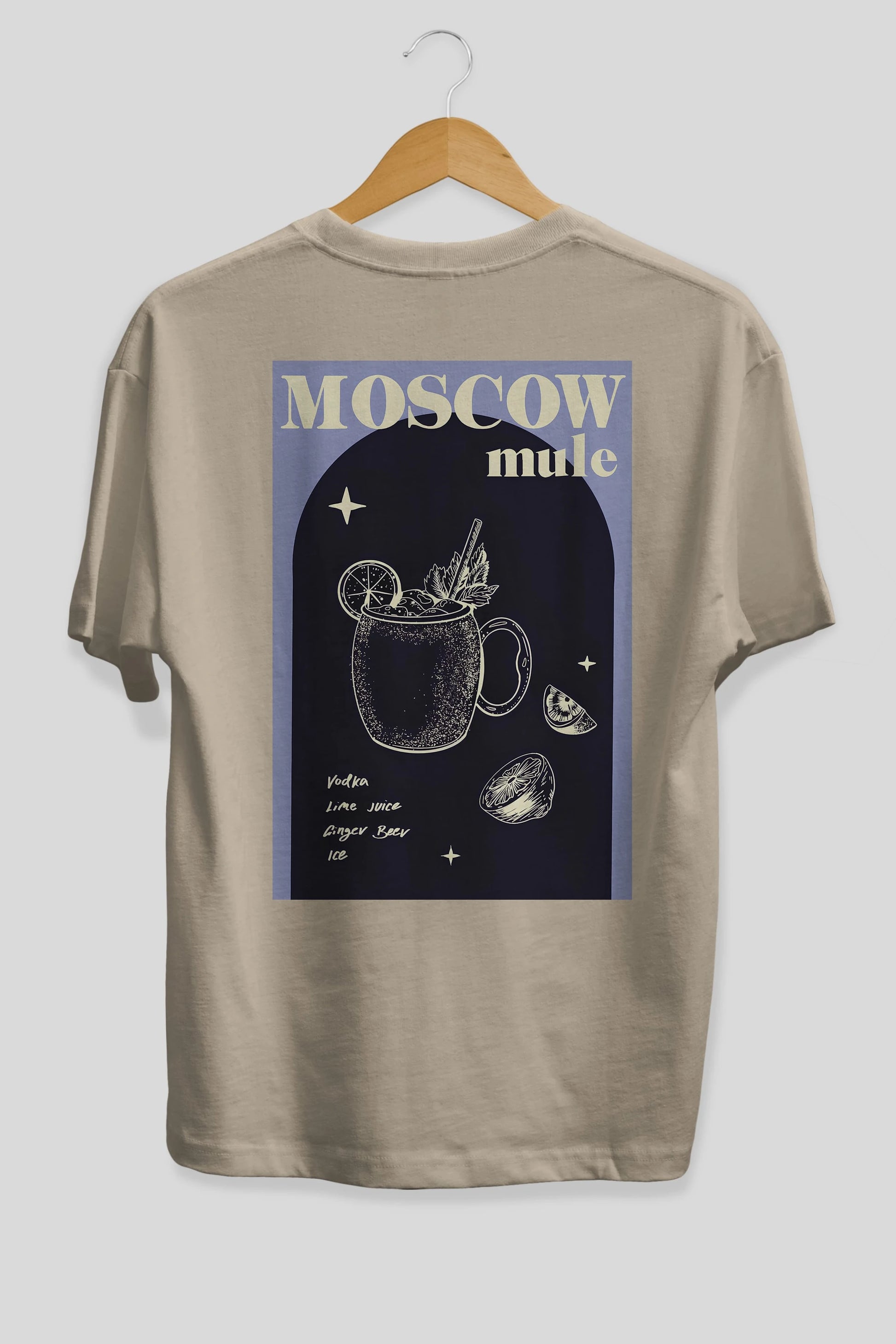 Moscow Mule Arka Baskılı Oversize t-shirt Erkek Kadın Unisex %100 Pamuk Bisiklet Yaka tişort