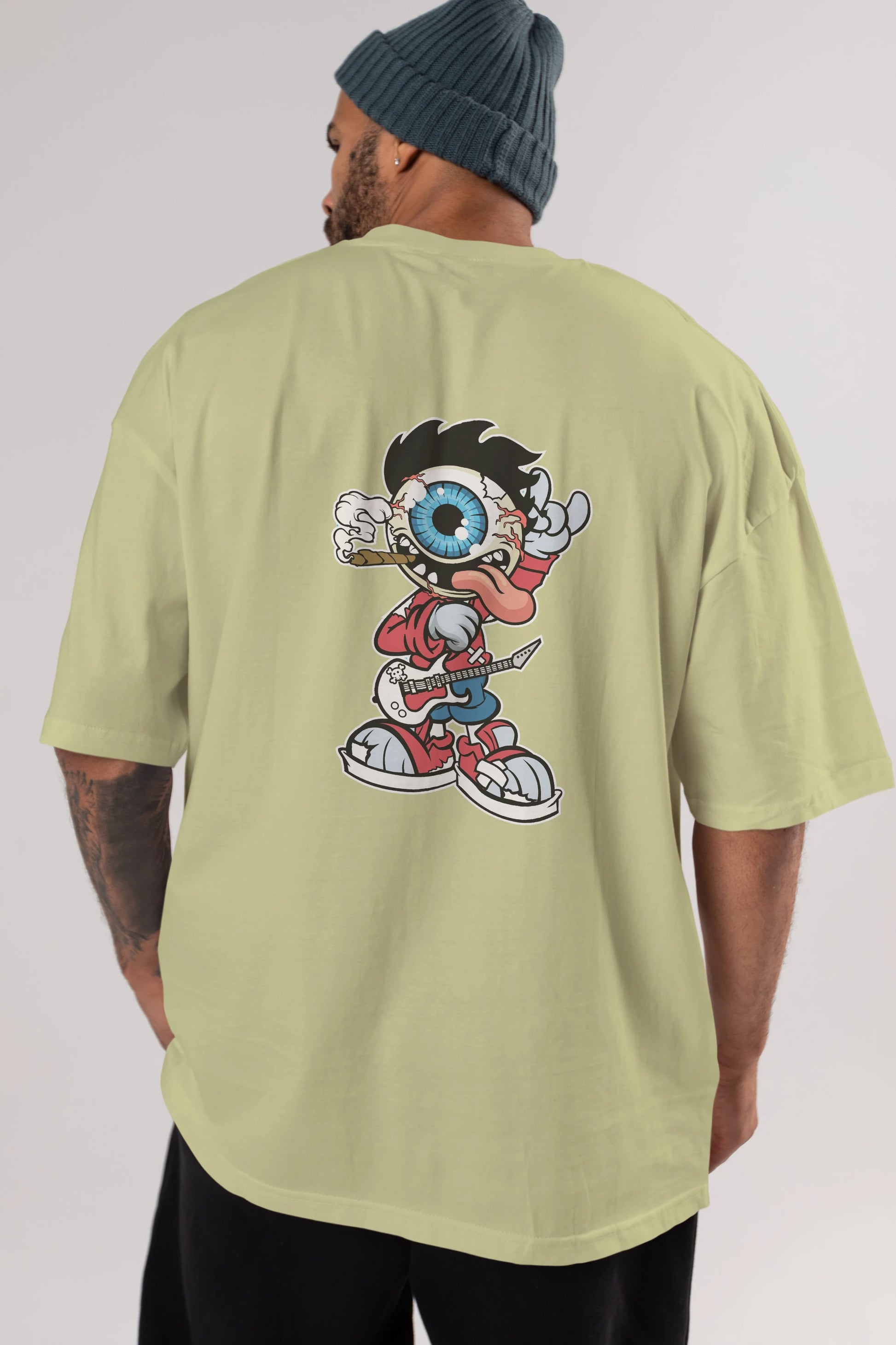 Eyeball Rockstar Arka Baskılı Oversize t-shirt Erkek Kadın Unisex %100 Pamuk tişort
