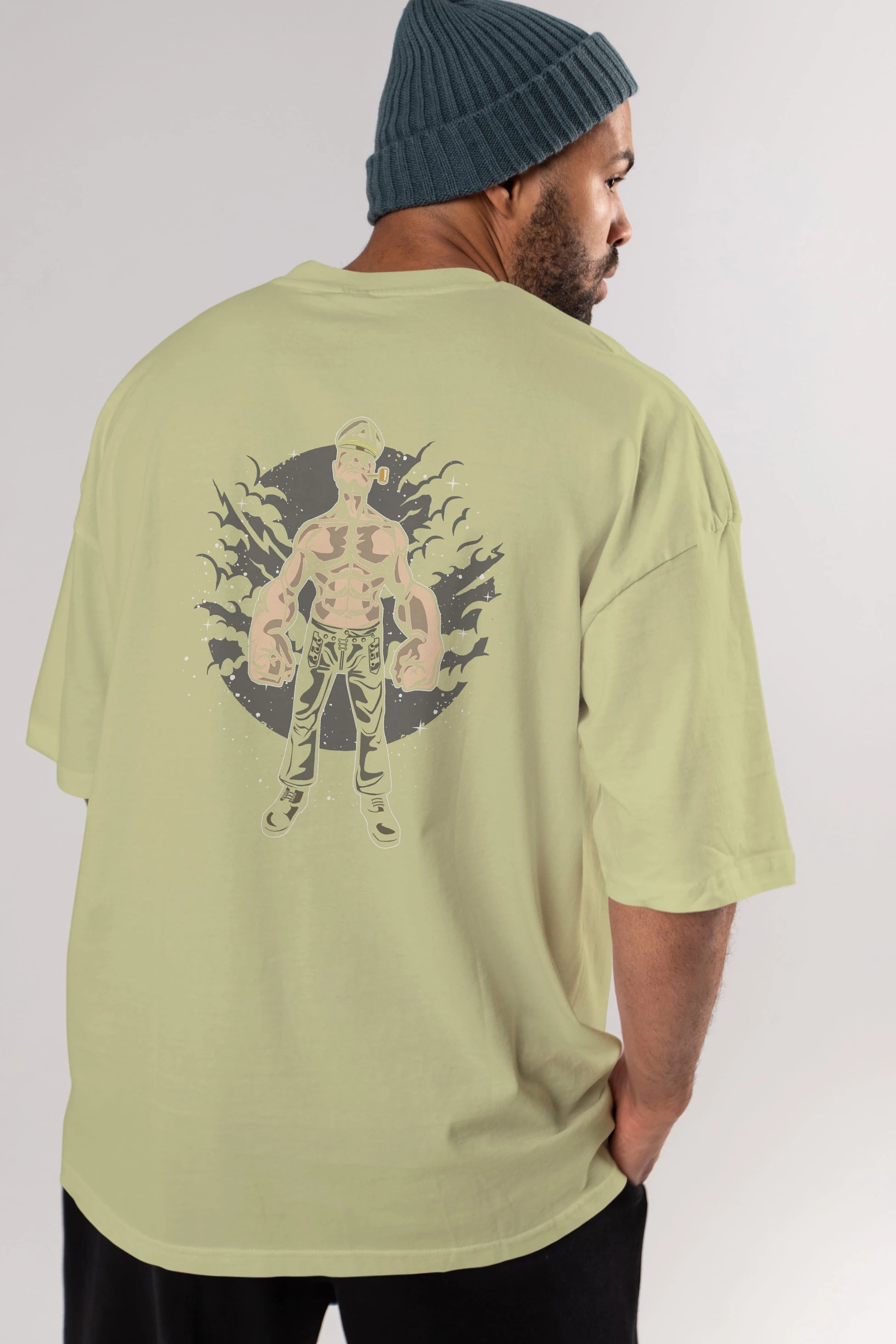 Popeye Arka Baskılı Oversize t-shirt Erkek Kadın Unisex %100 Pamuk