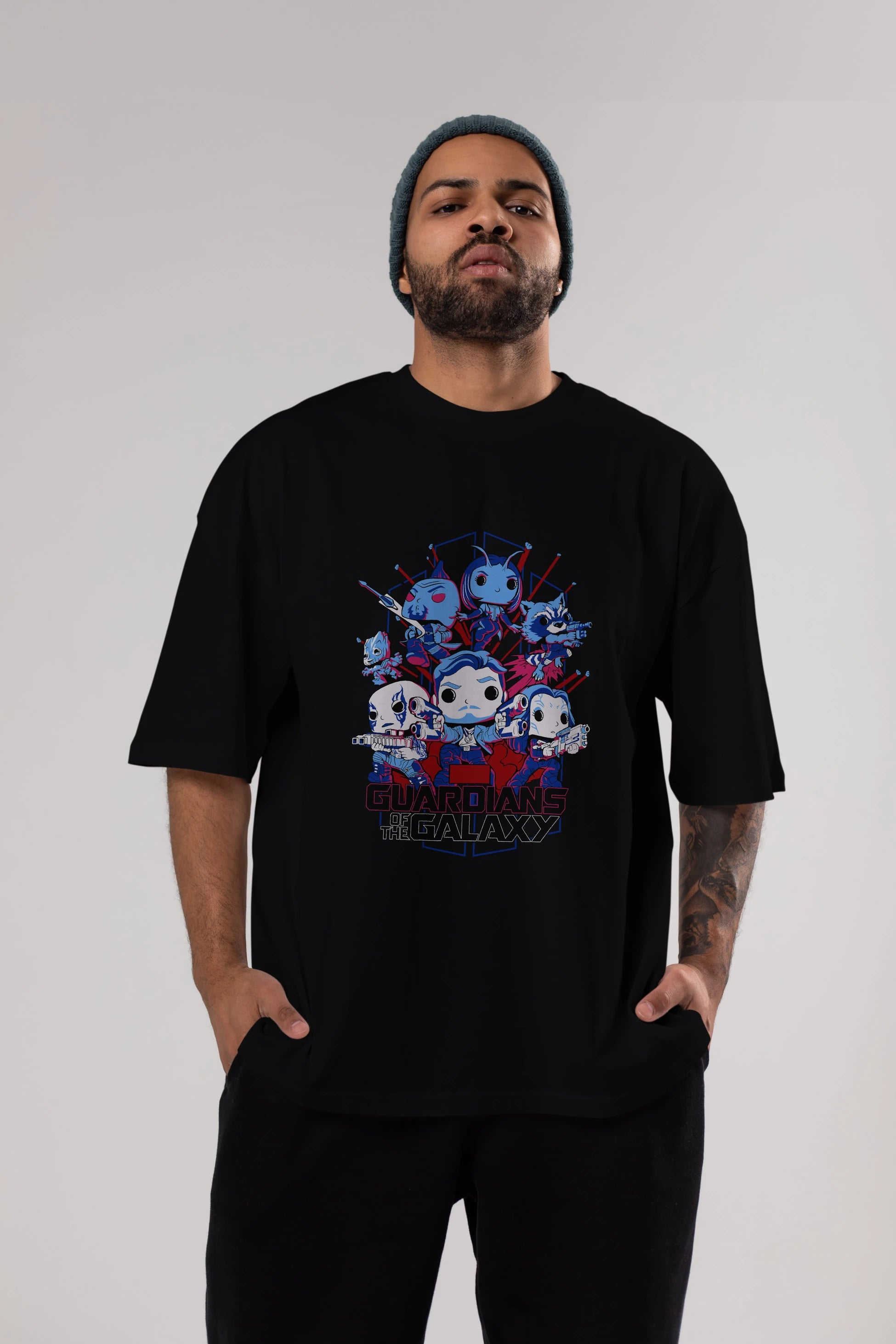 Guardians of the Galaxy Ön Baskılı Oversize t-shirt Erkek Kadın Unisex %100 Pamuk Bisiklet Yaka tişort