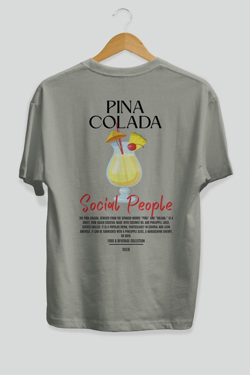 Pına Colada Kokteyl Serisi Baskılı Oversize t-shirt Erkek Kadın Unisex %100 Pamuk Bisiklet Yaka tişort