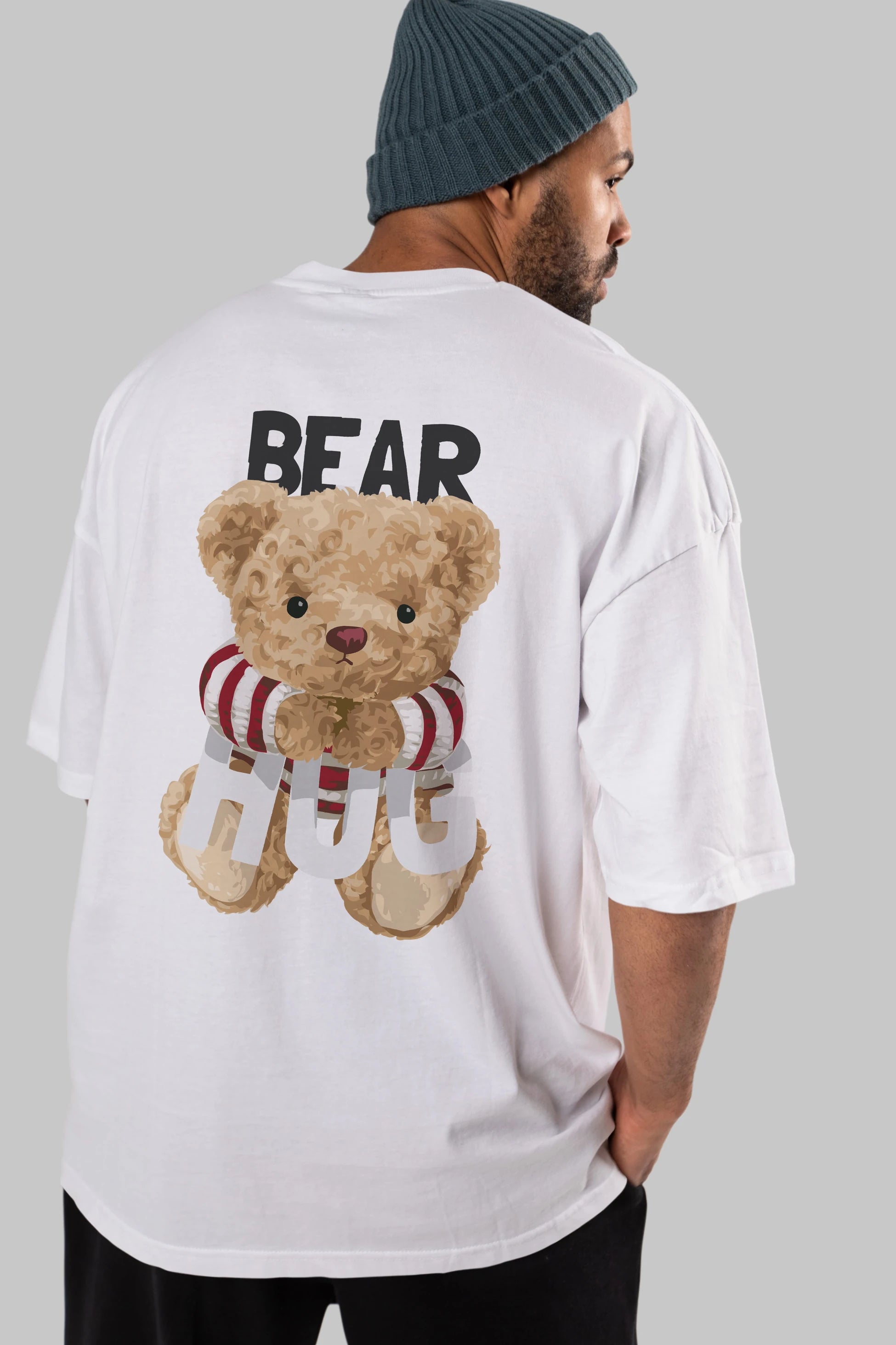 Teddy Bear Hug Arka Baskılı Oversize t-shirt Erkek Kadın Unisex %100 Pamuk
