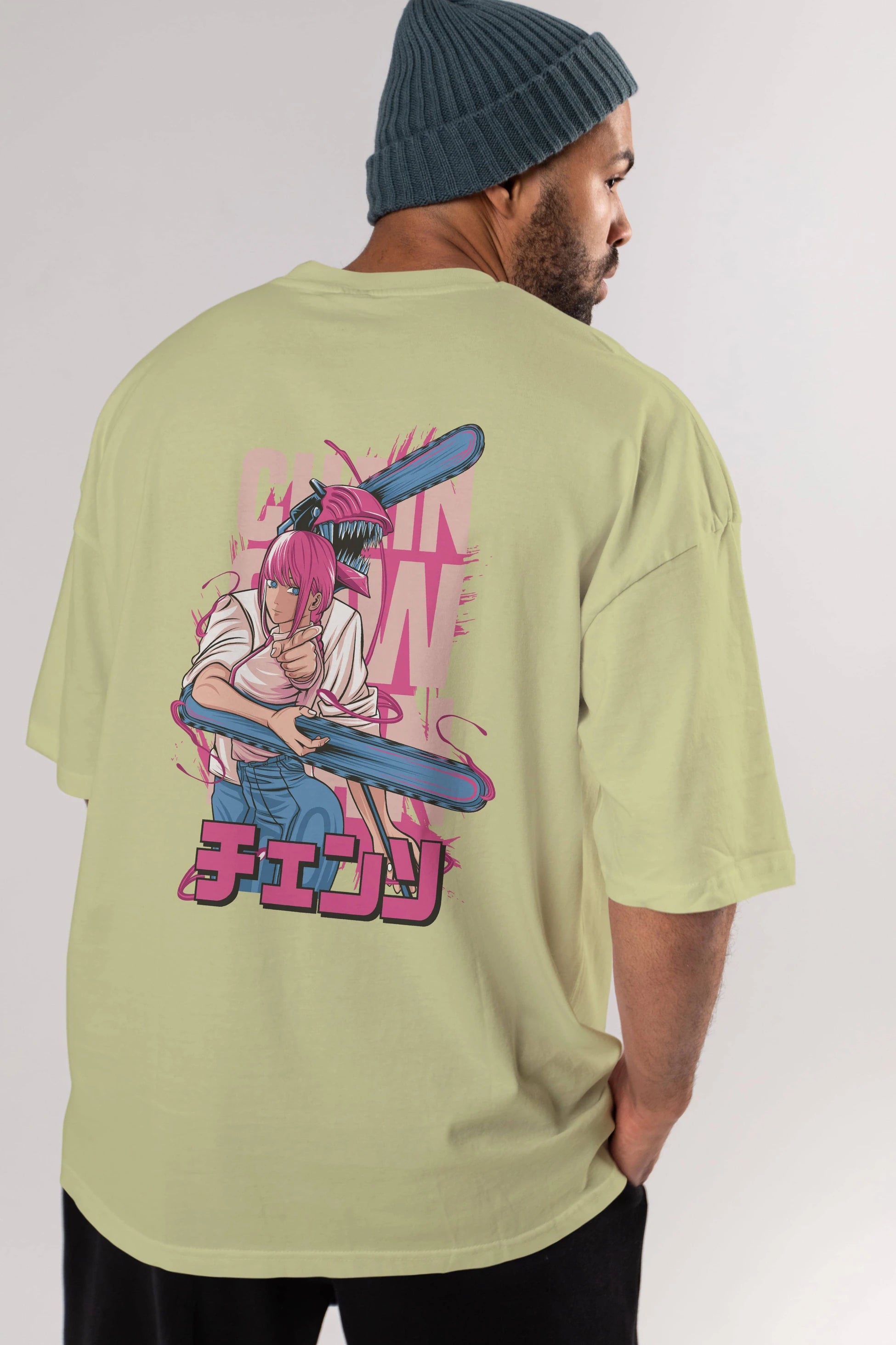 DENJI and MAKIMA Anime Arka Baskılı Oversize t-shirt Erkek Kadın Unisex