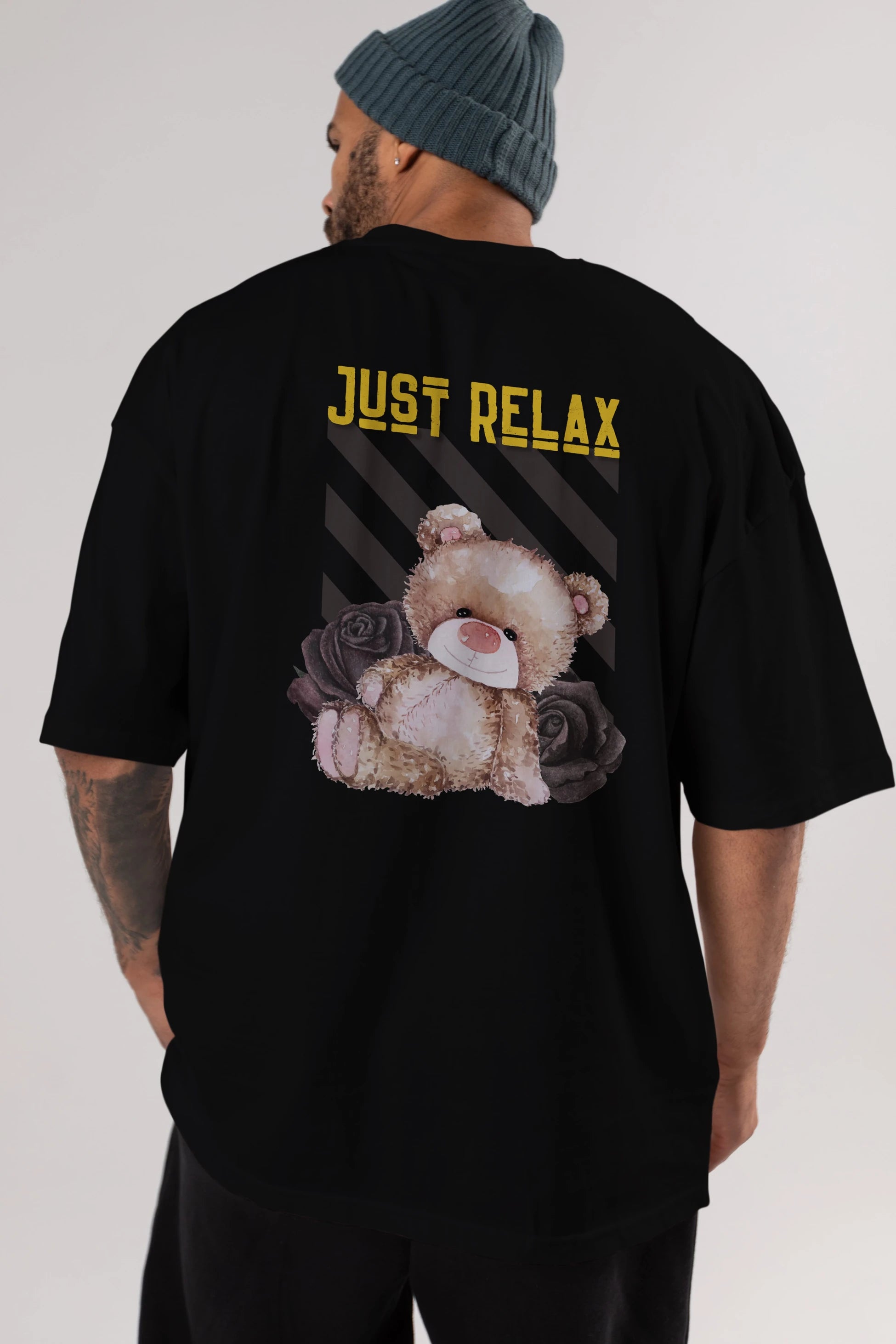 Just Relax Teddy Bear Arka Baskılı Oversize t-shirt Erkek Kadın Unisex