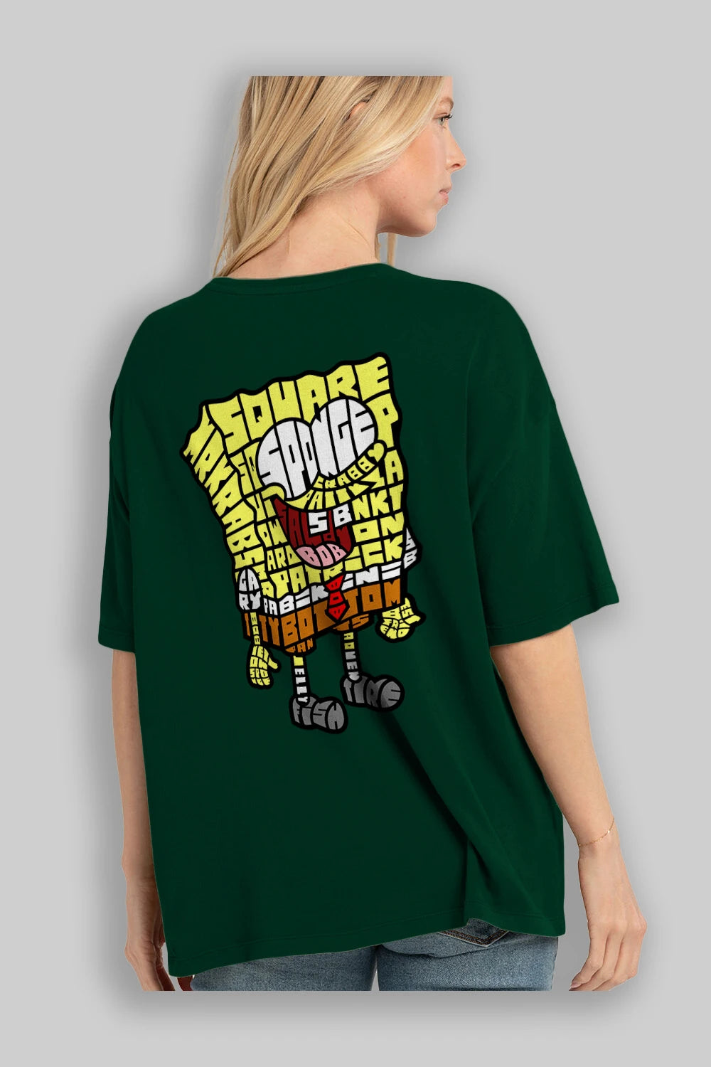 Yellow Sponge Arka Baskılı Oversize t-shirt %100 pamuk Erkek Kadın Unisex