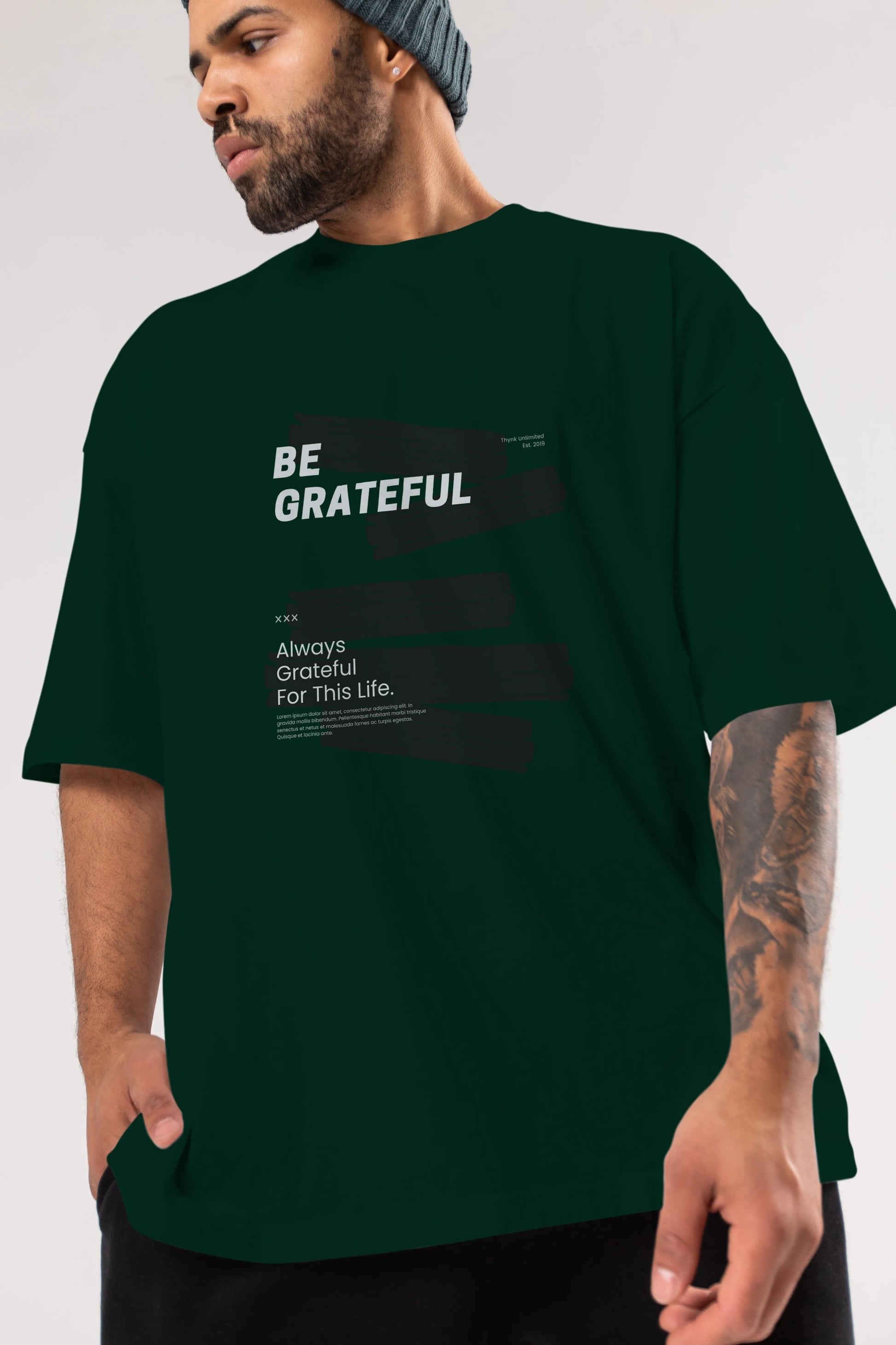 Be Grateful Yazılı Ön Baskılı Oversize t-shirt Erkek Kadın Unisex