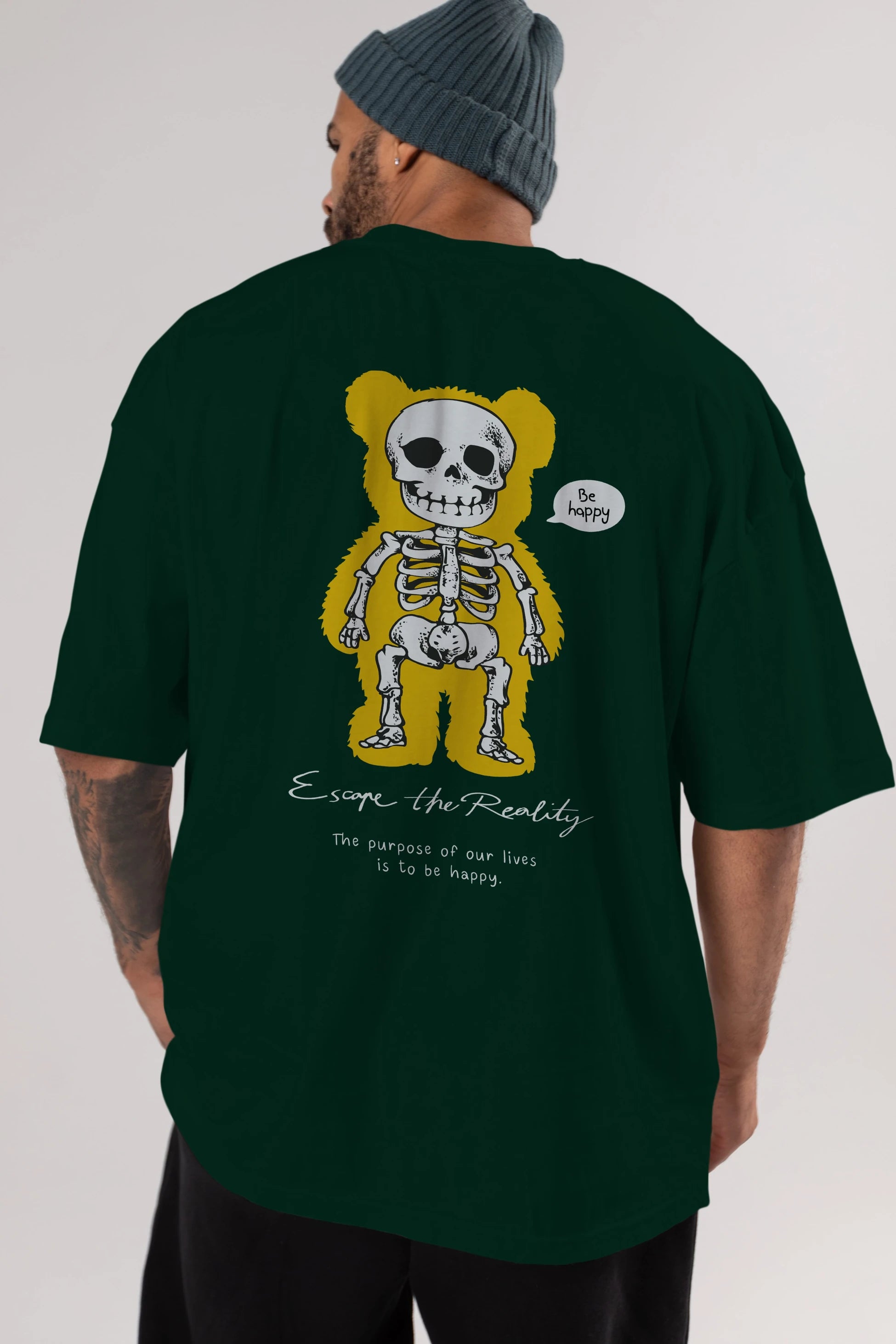 Be Happy Bear Arka Baskılı Oversize t-shirt Erkek Kadın Unisex