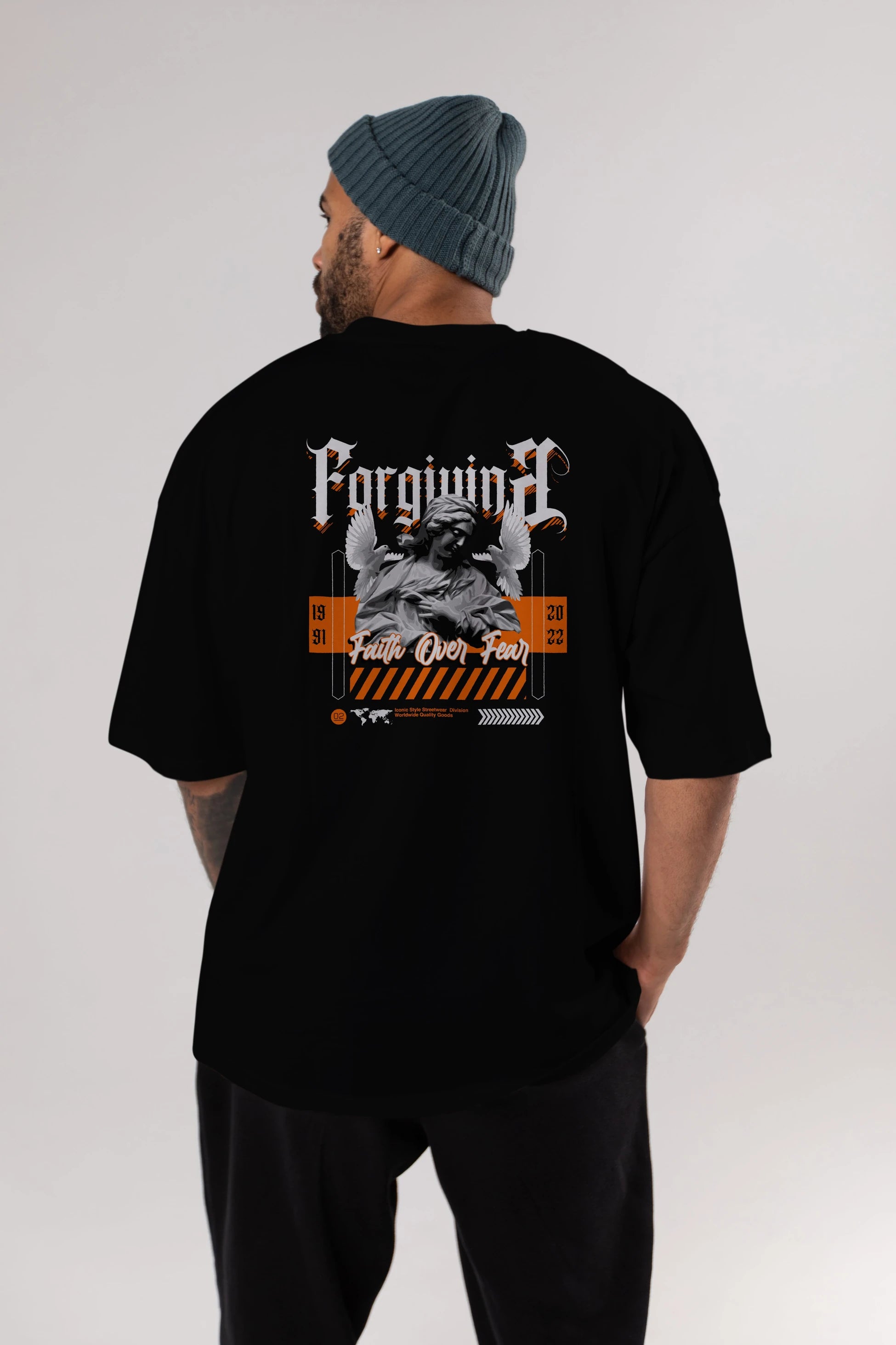 Faith Over Fear 2 Arka Baskılı Oversize t-shirt Erkek Kadın Unisex