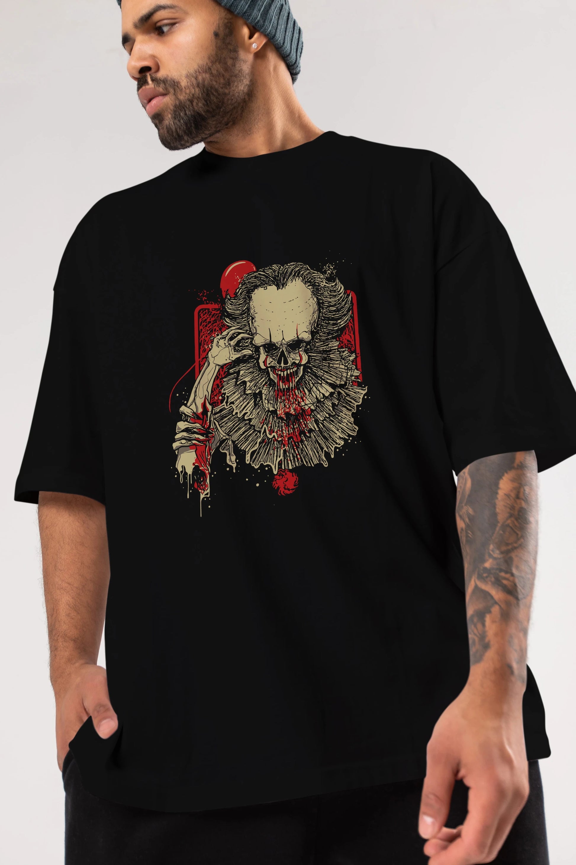 it (2) Ön Baskılı Oversize t-shirt Erkek Kadın Unisex %100 Pamuk Bisiklet Yaka tişort