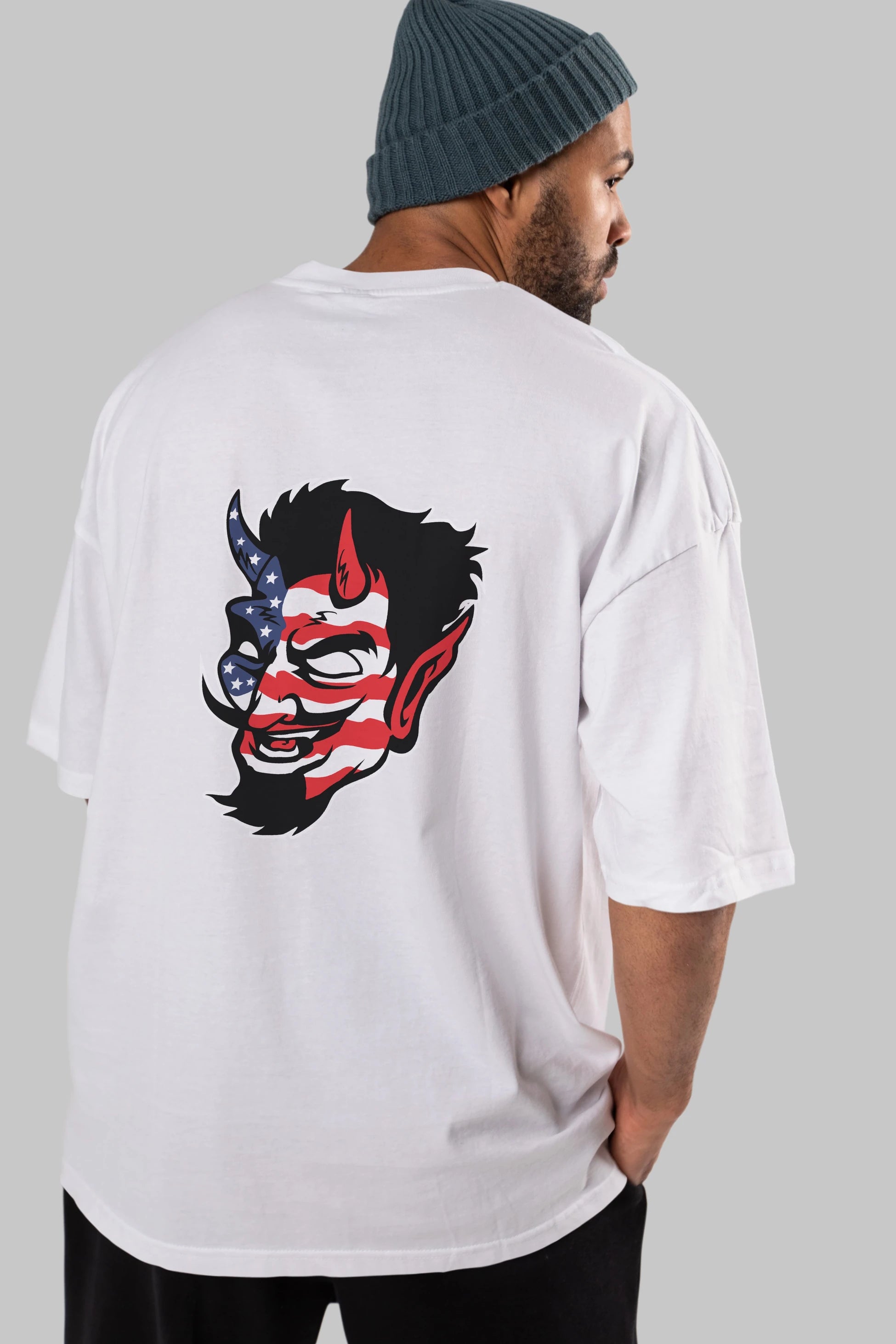 American Devil Arka Baskılı Oversize t-shirt Erkek Kadın Unisex %100 Pamuk tişort