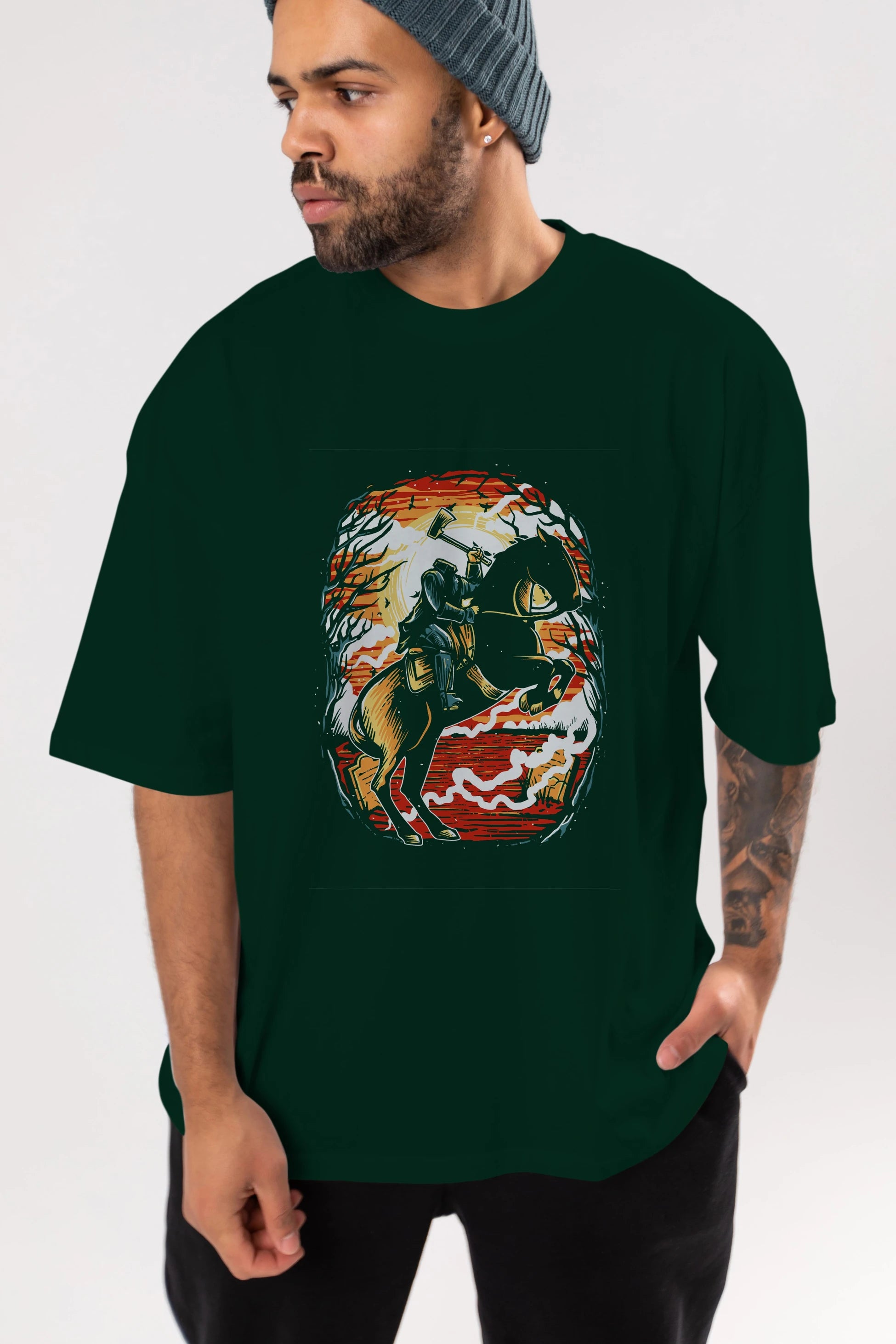 Headless Horseman Ön Baskılı Oversize t-shirt Erkek Kadın Unisex %100 Pamuk tişort