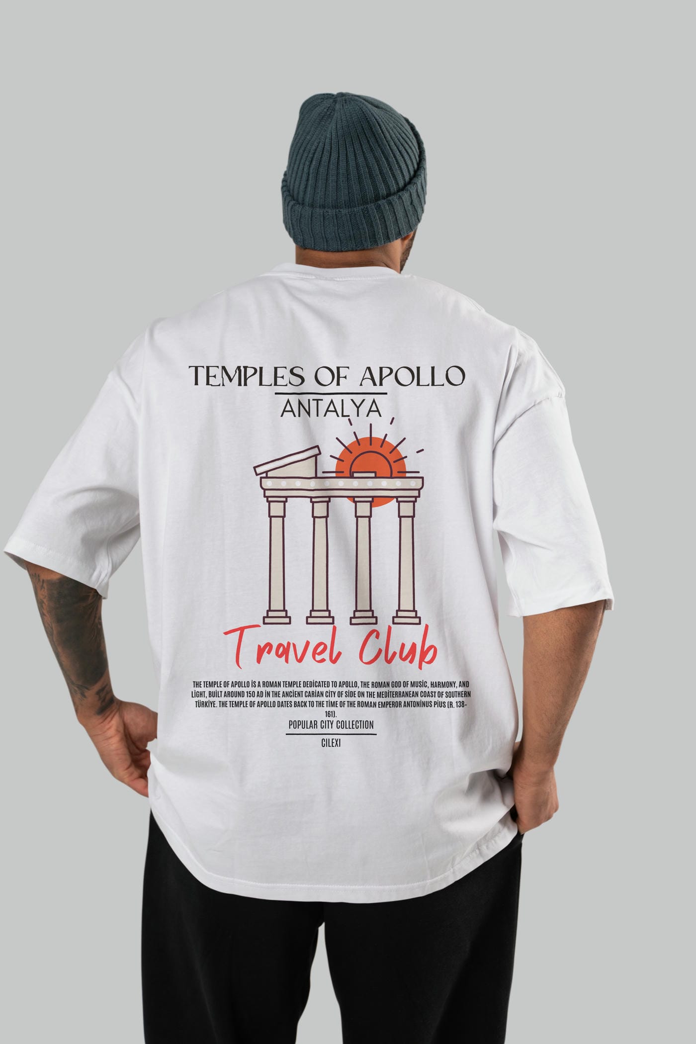 Temples Of Apollo Antalya Arka Baskılı Oversize t-shirt Erkek Kadın Pamuk Bisiklet Yaka tişort