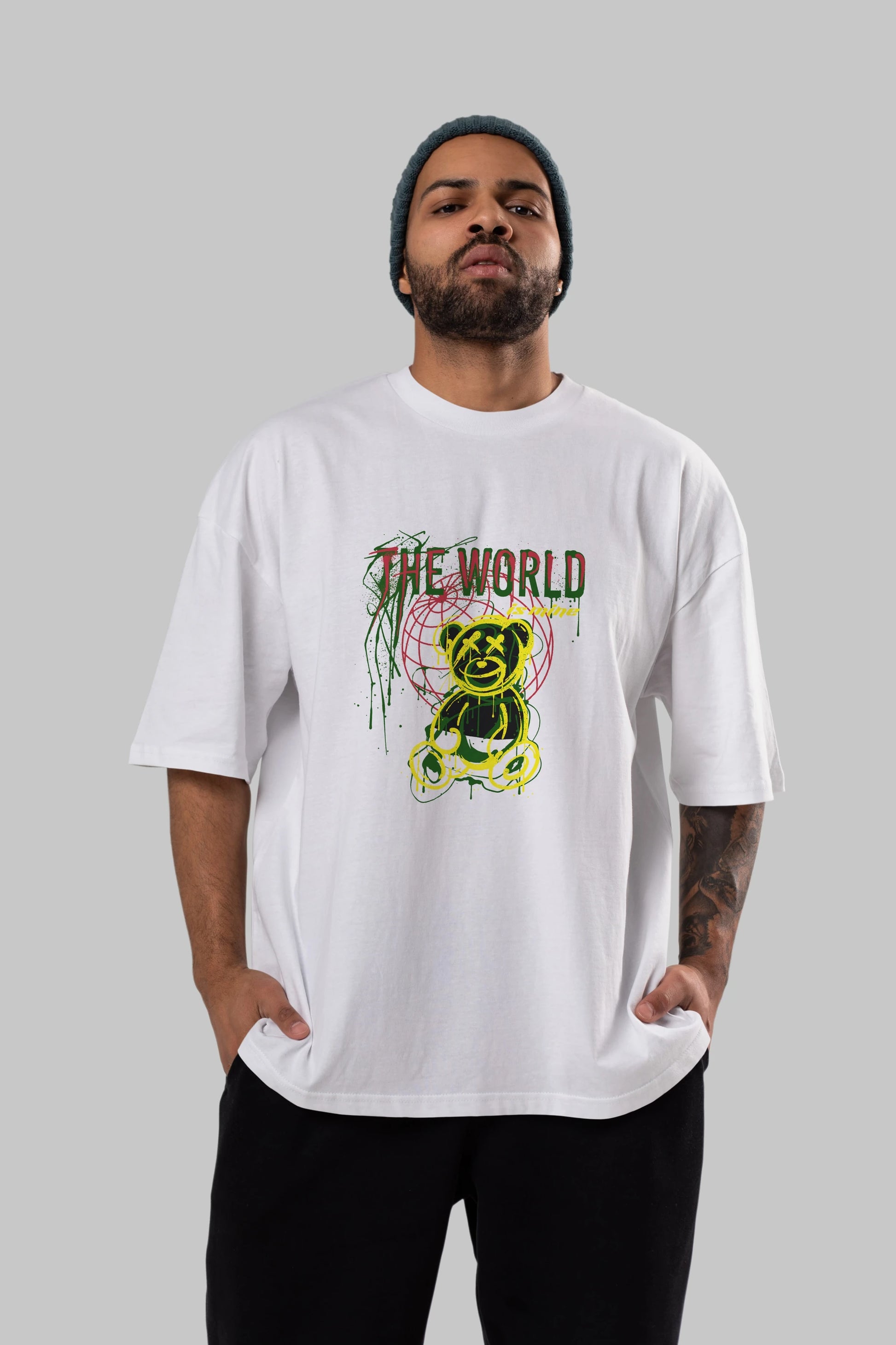 The World is Mine Bear Ön Baskılı Oversize t-shirt Erkek Kadın Unisex