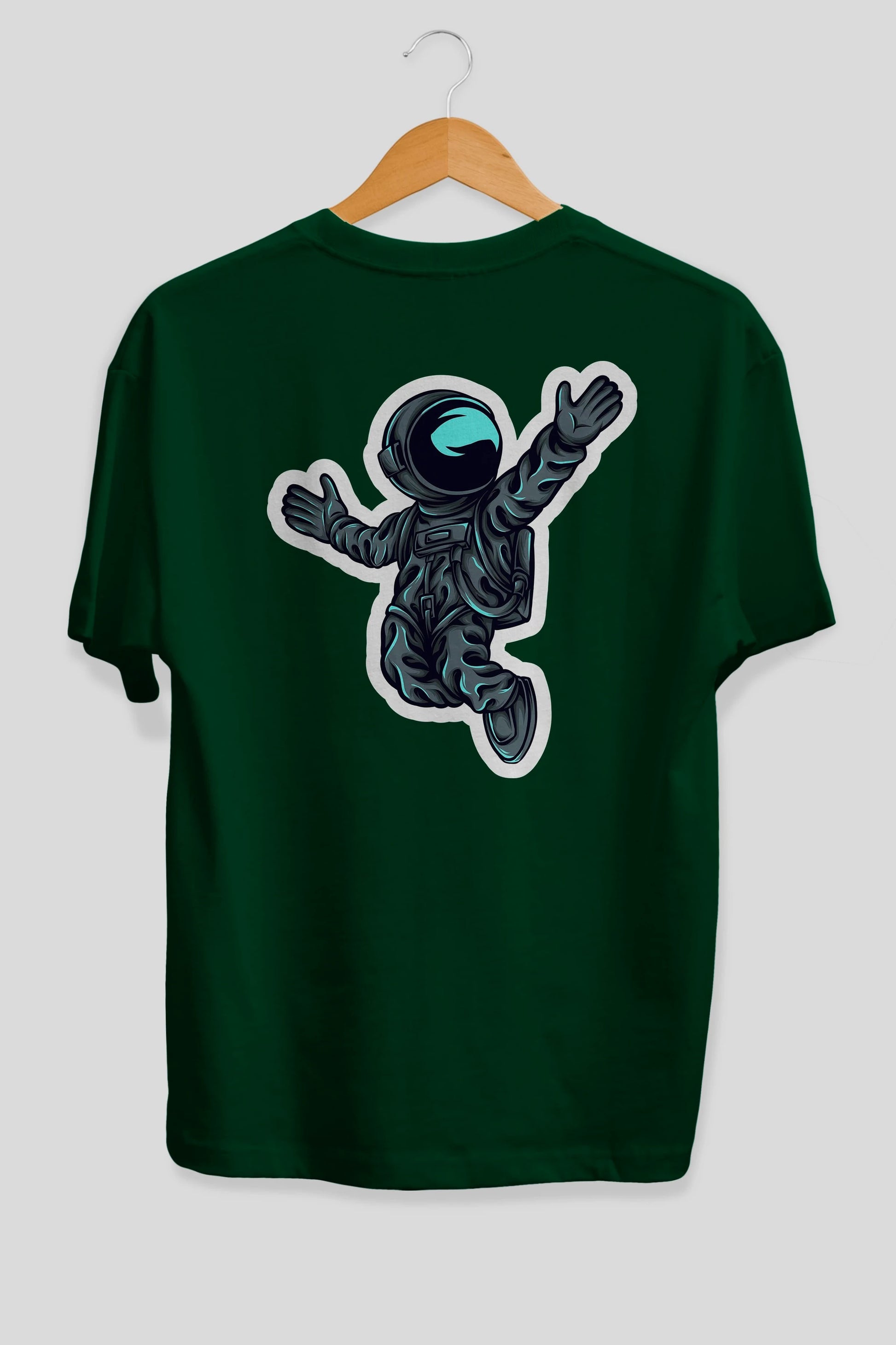 Happy Astronaut Sticker Arka Baskılı Oversize t-shirt Erkek Kadın Unisex