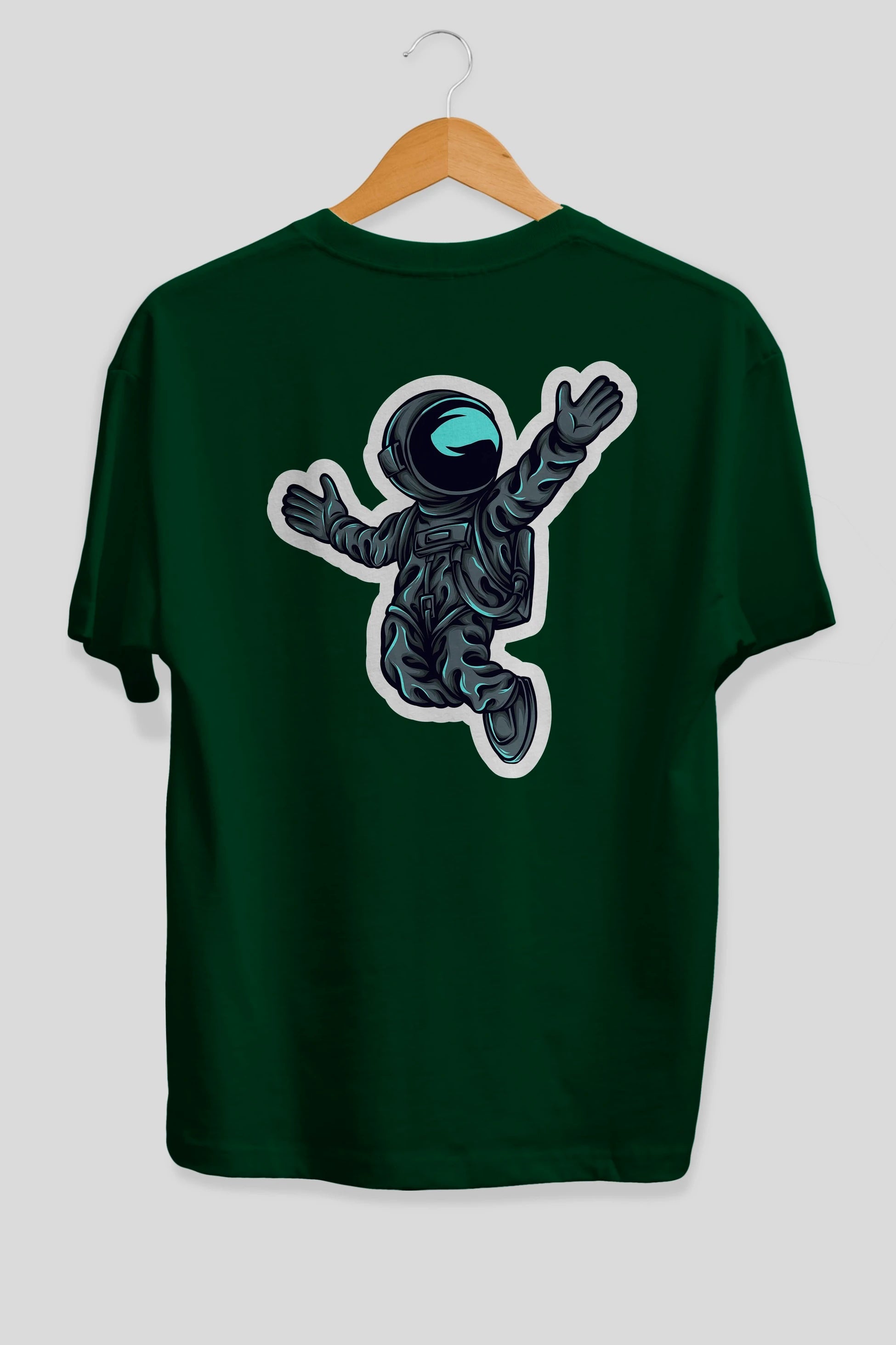 Happy Astronaut Sticker Arka Baskılı Oversize t-shirt Erkek Kadın Unisex