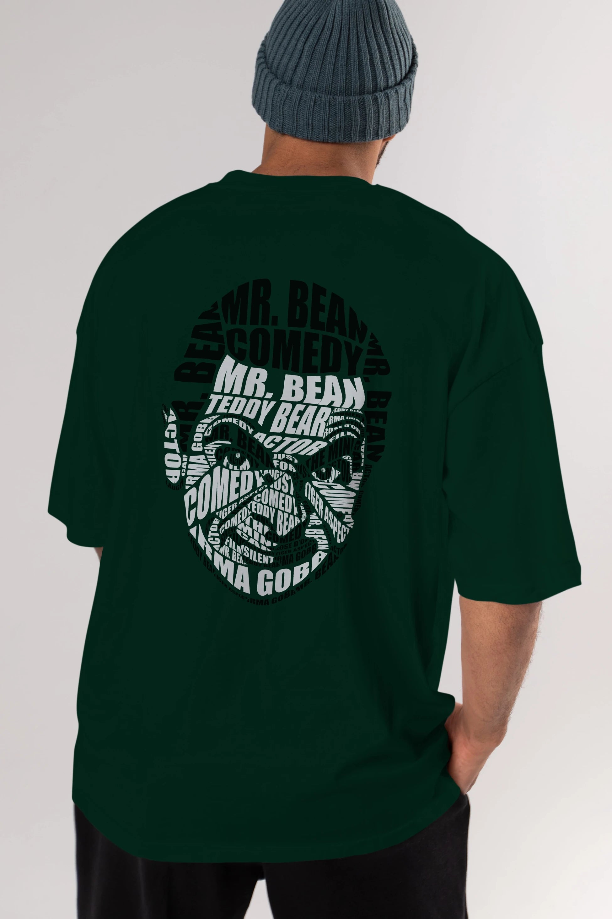 Mr Bean Calligram Arka Baskılı Oversize t-shirt %100 pamuk Erkek Kadın Unisex