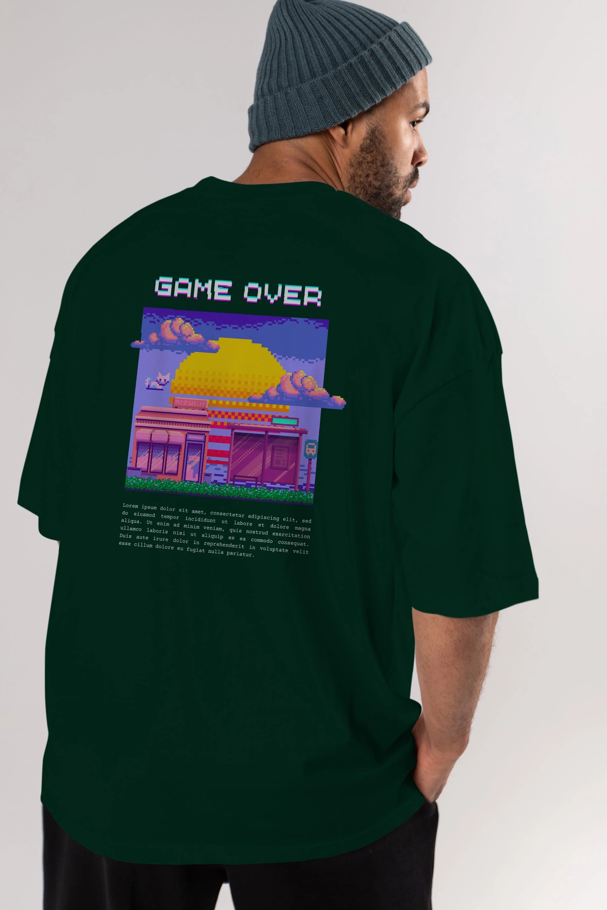 Game Over Yazılı Arka Baskılı Oversize t-shirt Erkek Kadın Unisex