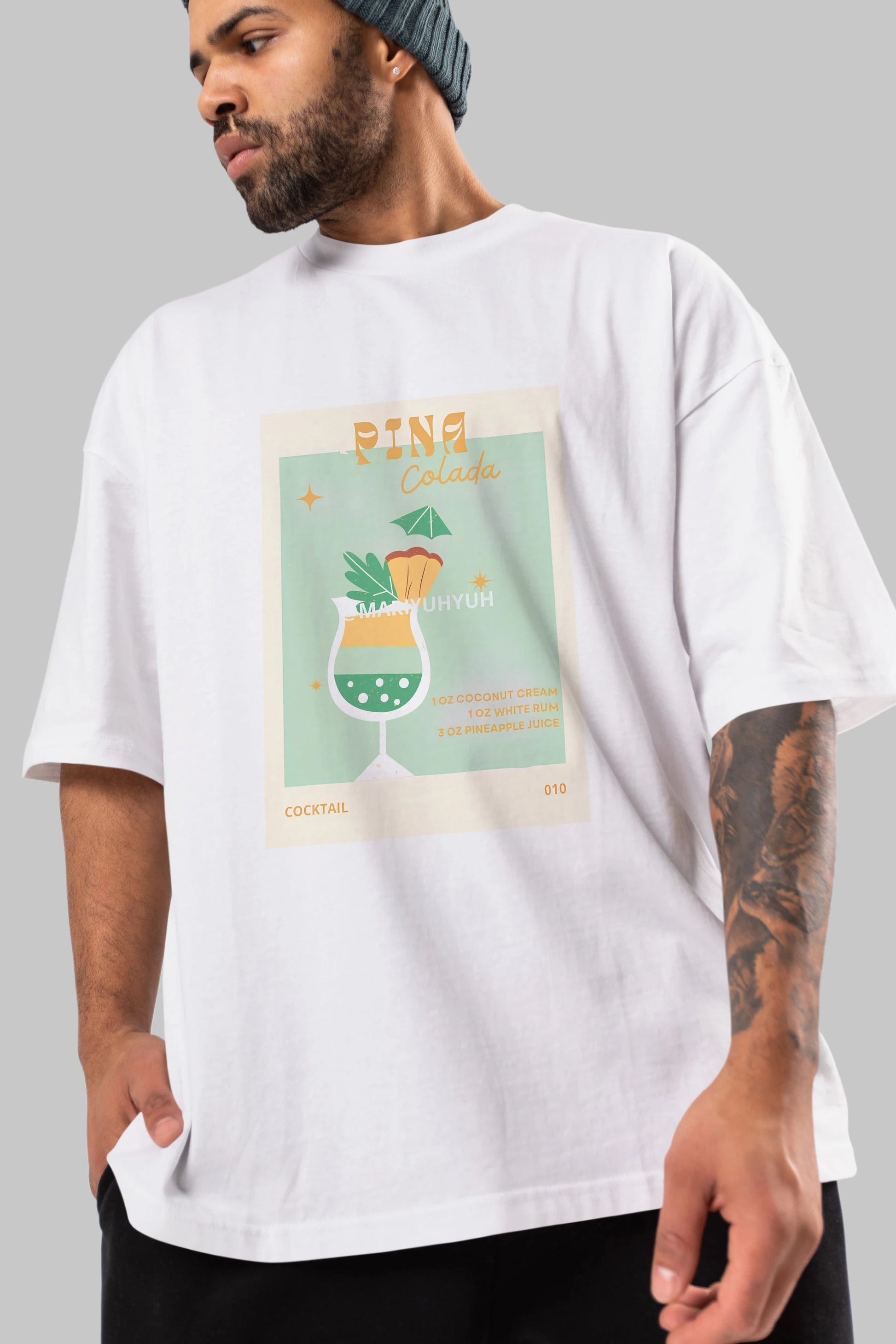Pina Colada Ön Baskılı Oversize t-shirt Erkek Kadın Unisex %100 Pamuk Bisiklet Yaka tişort
