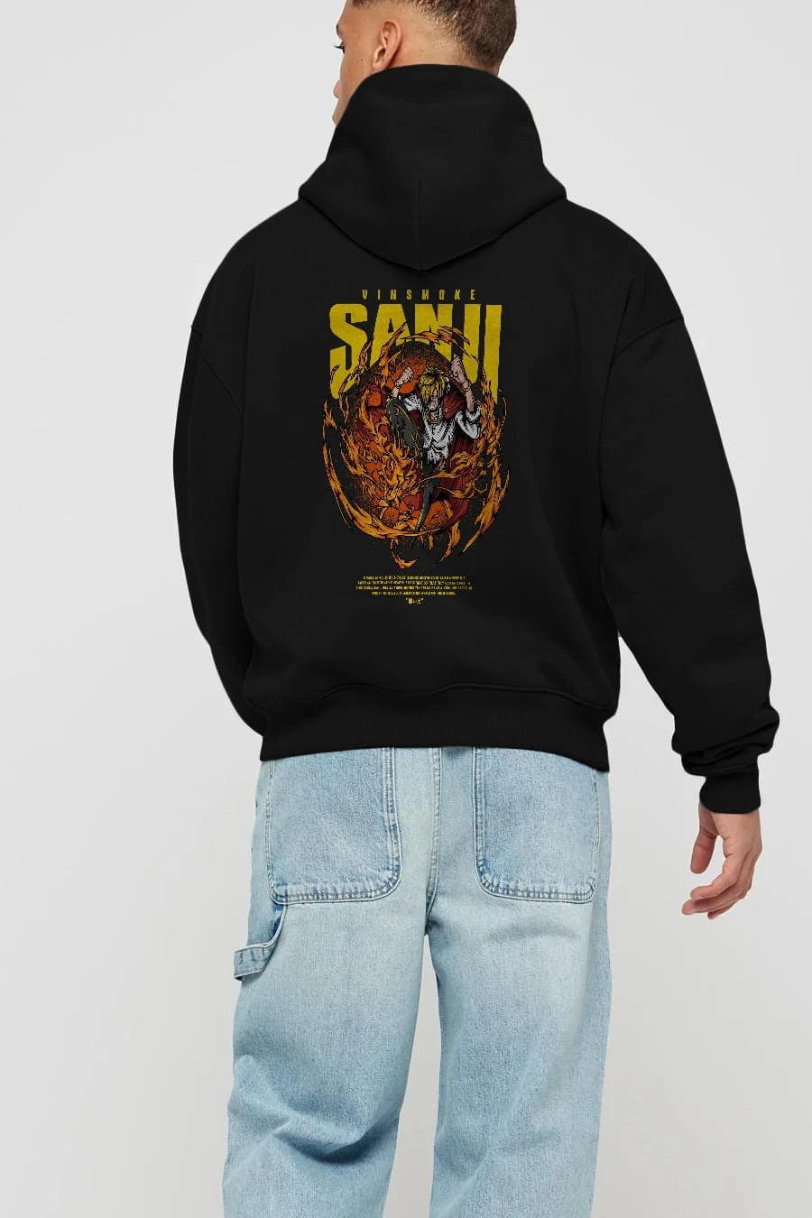 Vinsmoke Sanji Anime Arka Baskılı Hoodie Oversize Kapüşonlu Sweatshirt Erkek Kadın Unisex