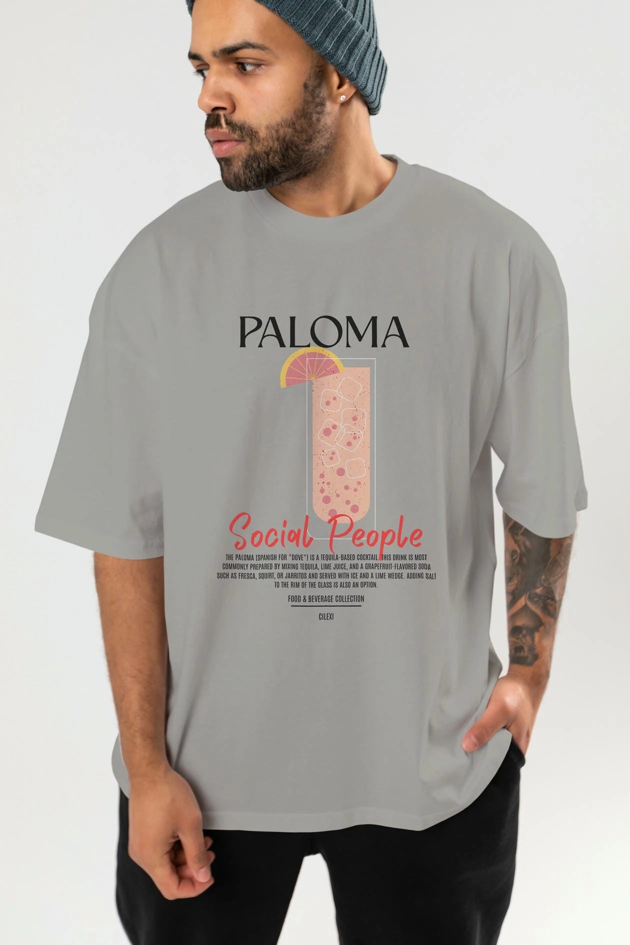Paloma Kokteyl Serisi ön Baskılı Oversize t-shirt Erkek Kadın %100 Pamuk Bisiklet Yaka tişort