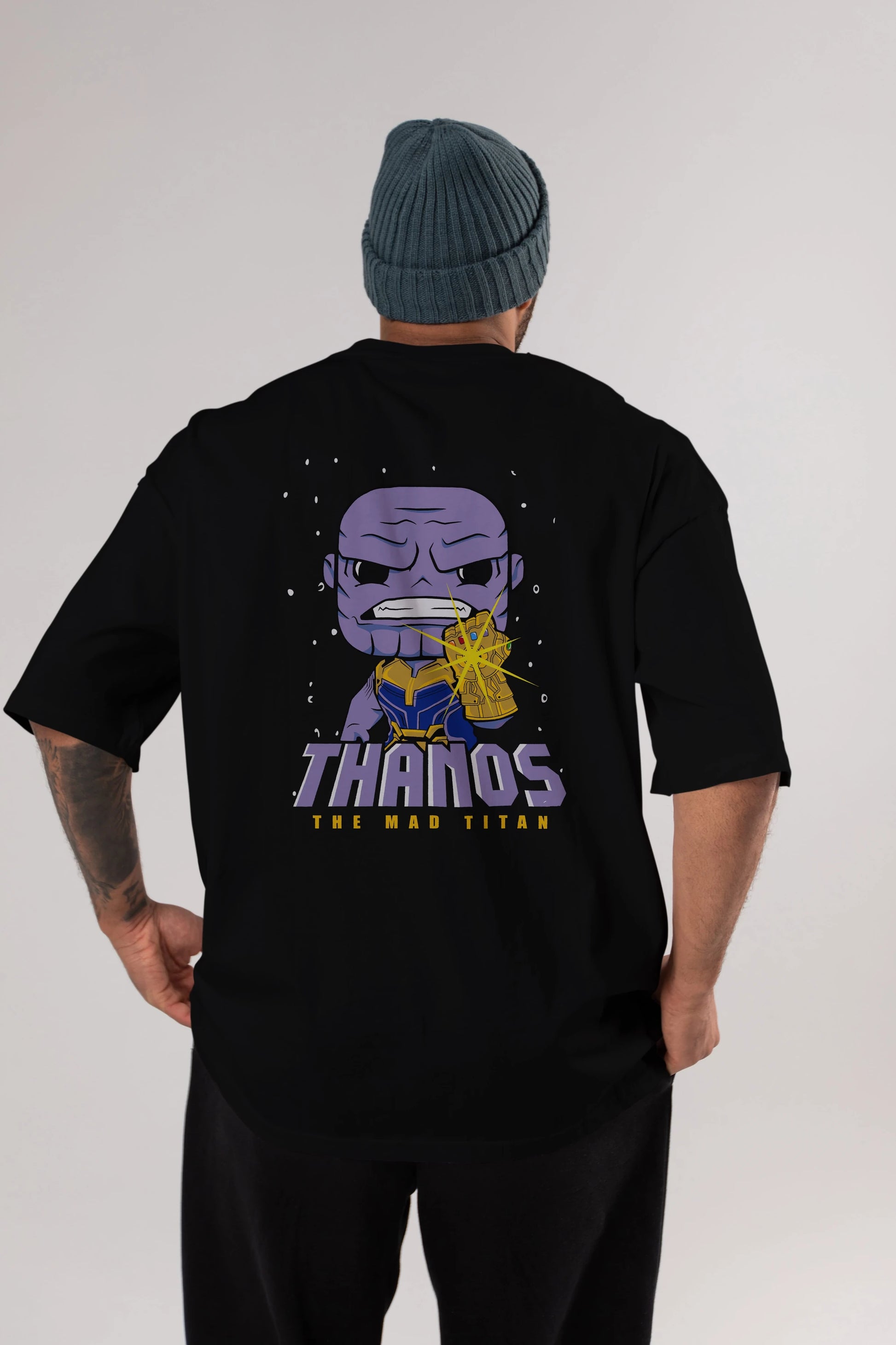 Thanos (1) Arka Baskılı Oversize t-shirt Erkek Kadın Unisex %100 Pamuk Bisiklet Yaka tişort