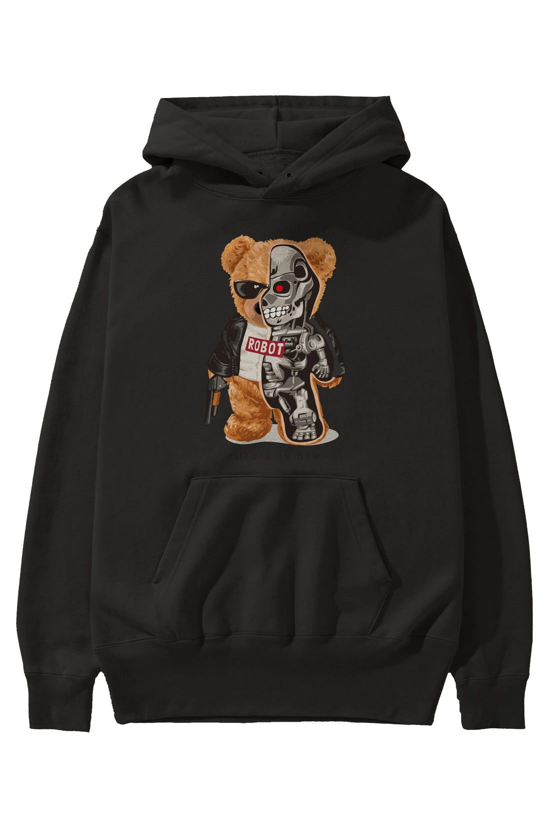 Teddy Bear Robot Ön Baskılı Hoodie Oversize Kapüşonlu Sweatshirt Erkek Kadın Unisex
