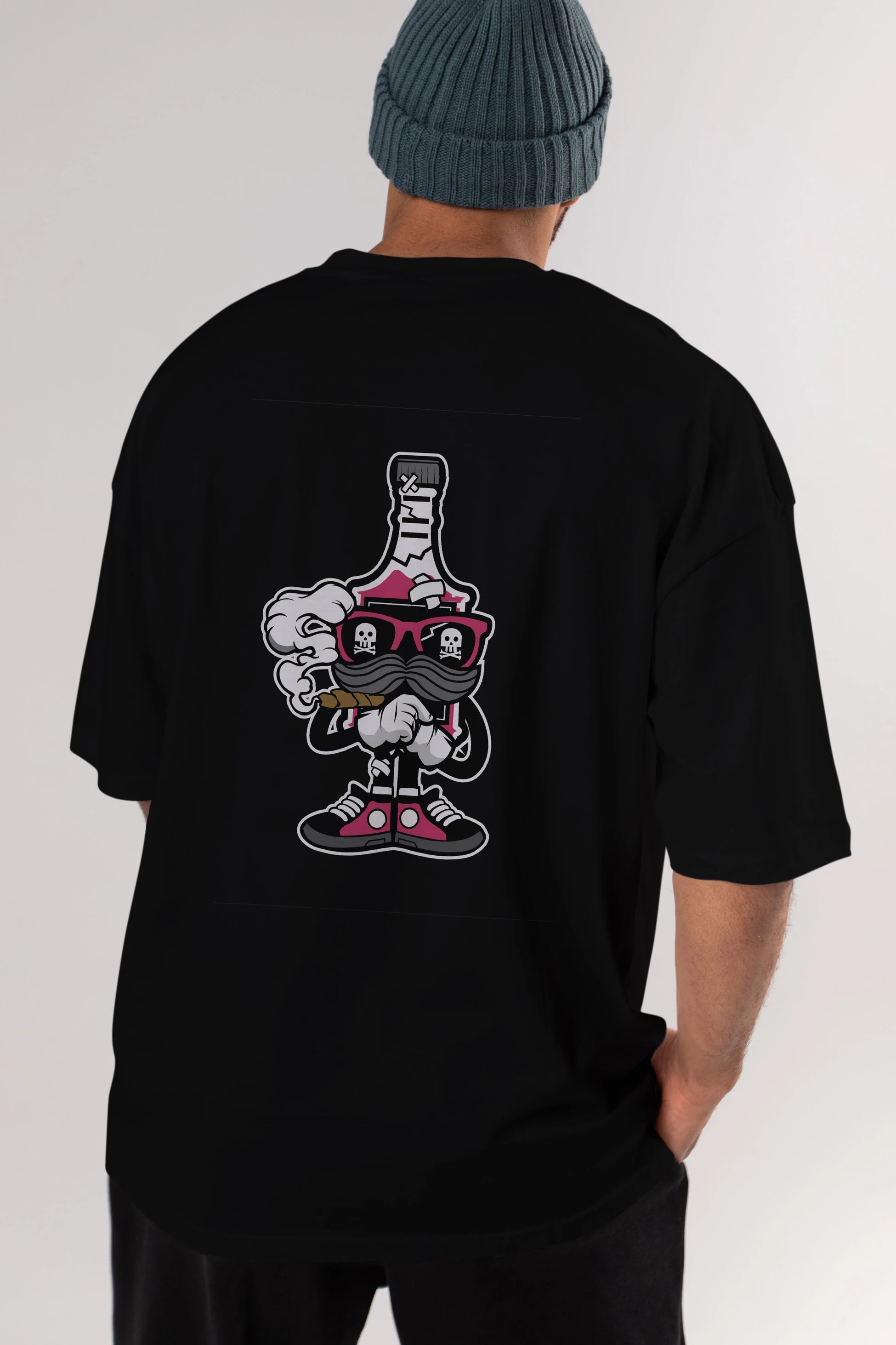 Vodka Bottle Arka Baskılı Oversize t-shirt Erkek Kadın Unisex %100 Pamuk tişort