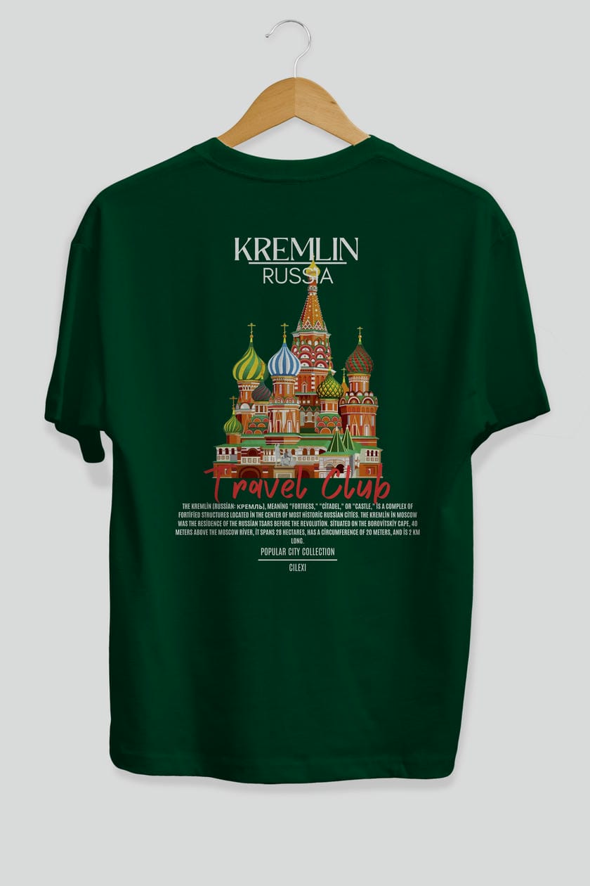 Kremlin Russia Arka Baskılı Oversize t-shirt Erkek Kadın Pamuk Bisiklet Yaka tişort