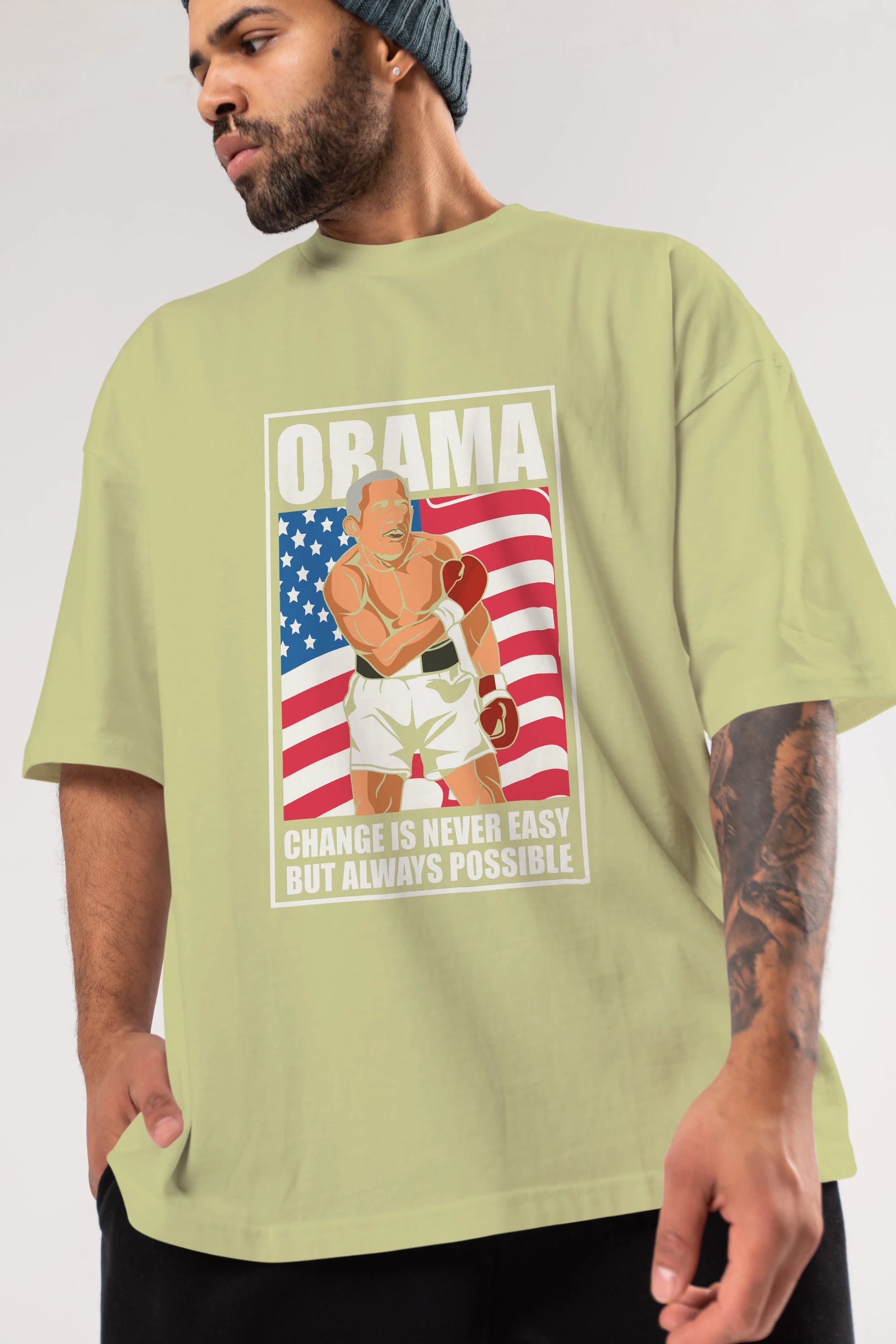 Obama Ön Baskılı Oversize t-shirt Erkek Kadın Unisex %100 Pamuk tişort