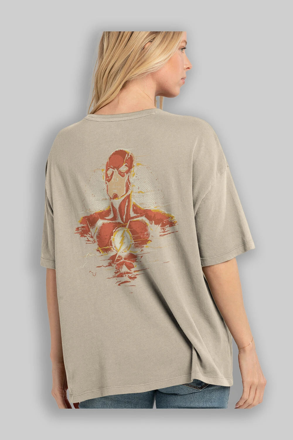Flash Avengers Arka Baskılı Oversize t-shirt Erkek Kadın Unisex %100 Pamuk Bisiklet Yaka tişort