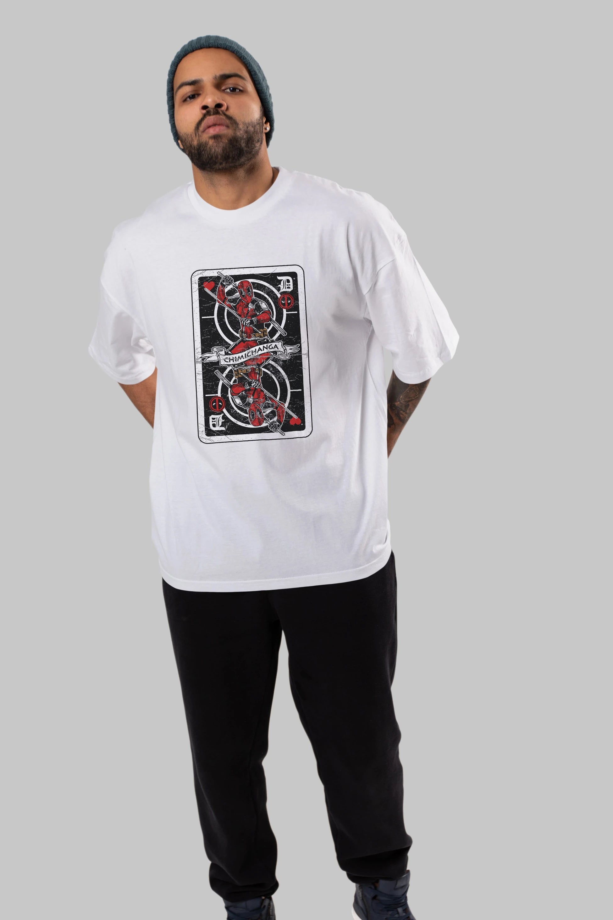 Deadpool Card Ön Baskılı Oversize t-shirt Erkek Kadın Unisex %100 Pamuk tişort