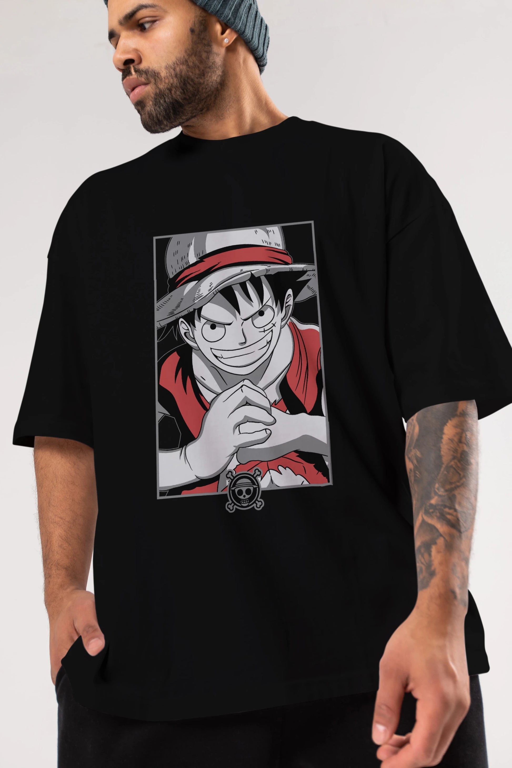 LUFF D. MONKEY OnePiece Anime Ön Baskılı Oversize t-shirt %100 pamuk Erkek Kadın Unisex