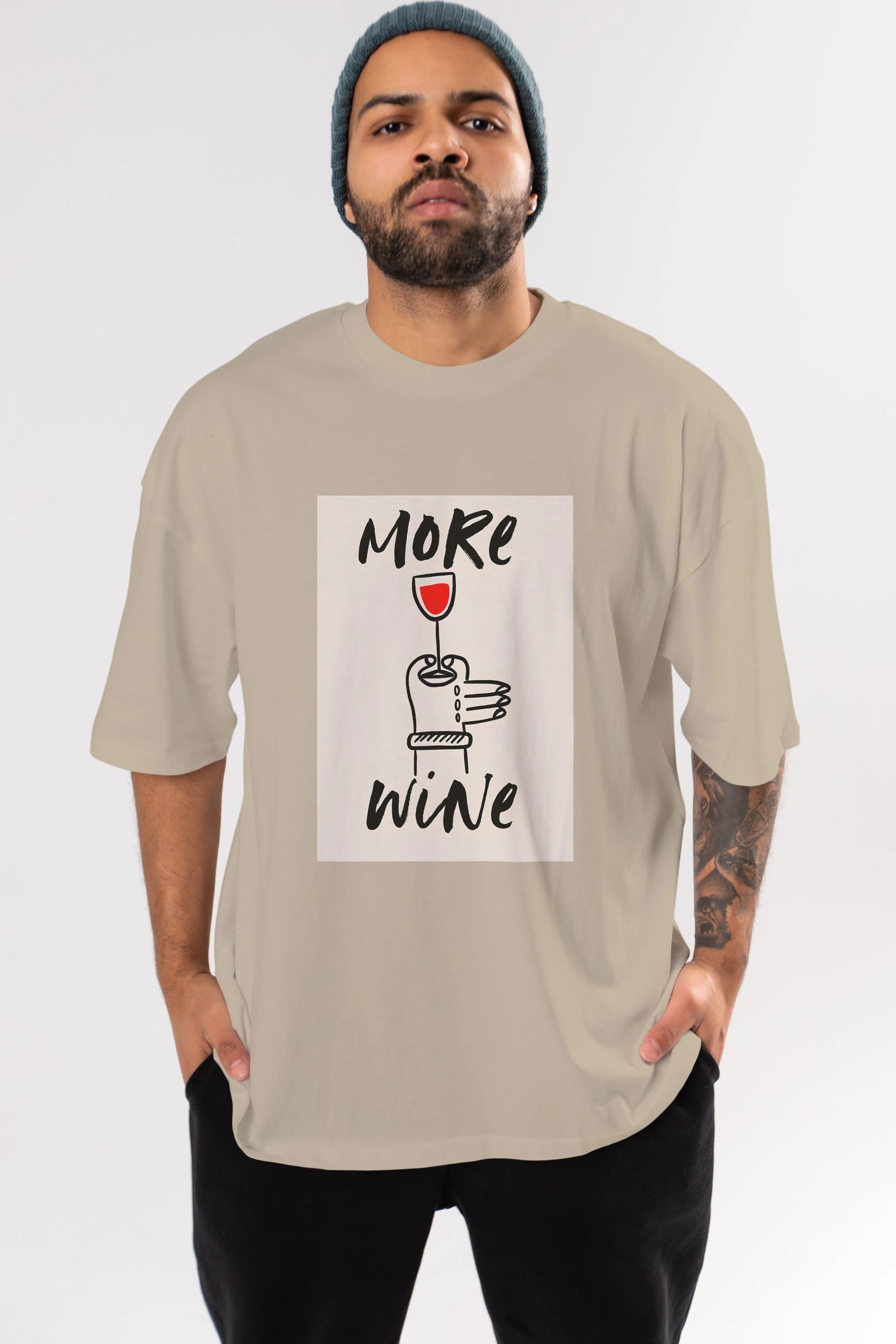 More Wine 2 Ön Baskılı Oversize t-shirt Erkek Kadın Unisex %100 Pamuk Bisiklet Yaka tişort
