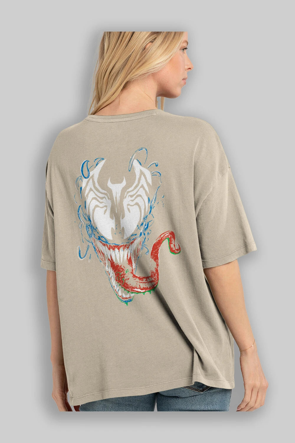 Venom (2) Arka Baskılı Oversize t-shirt Erkek Kadın Unisex %100 Pamuk Bisiklet Yaka tişort