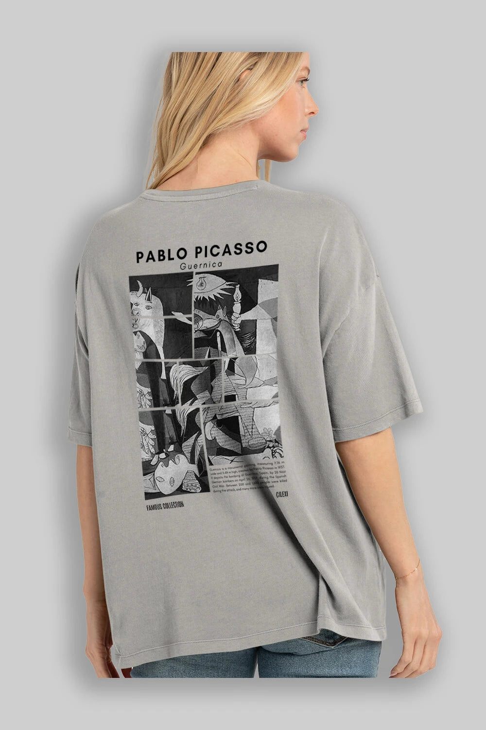 Pablo Picasso Guernica Arka Baskılı Oversize t-shirt Erkek Kadın Bisiklet Yaka Pamuk tişort