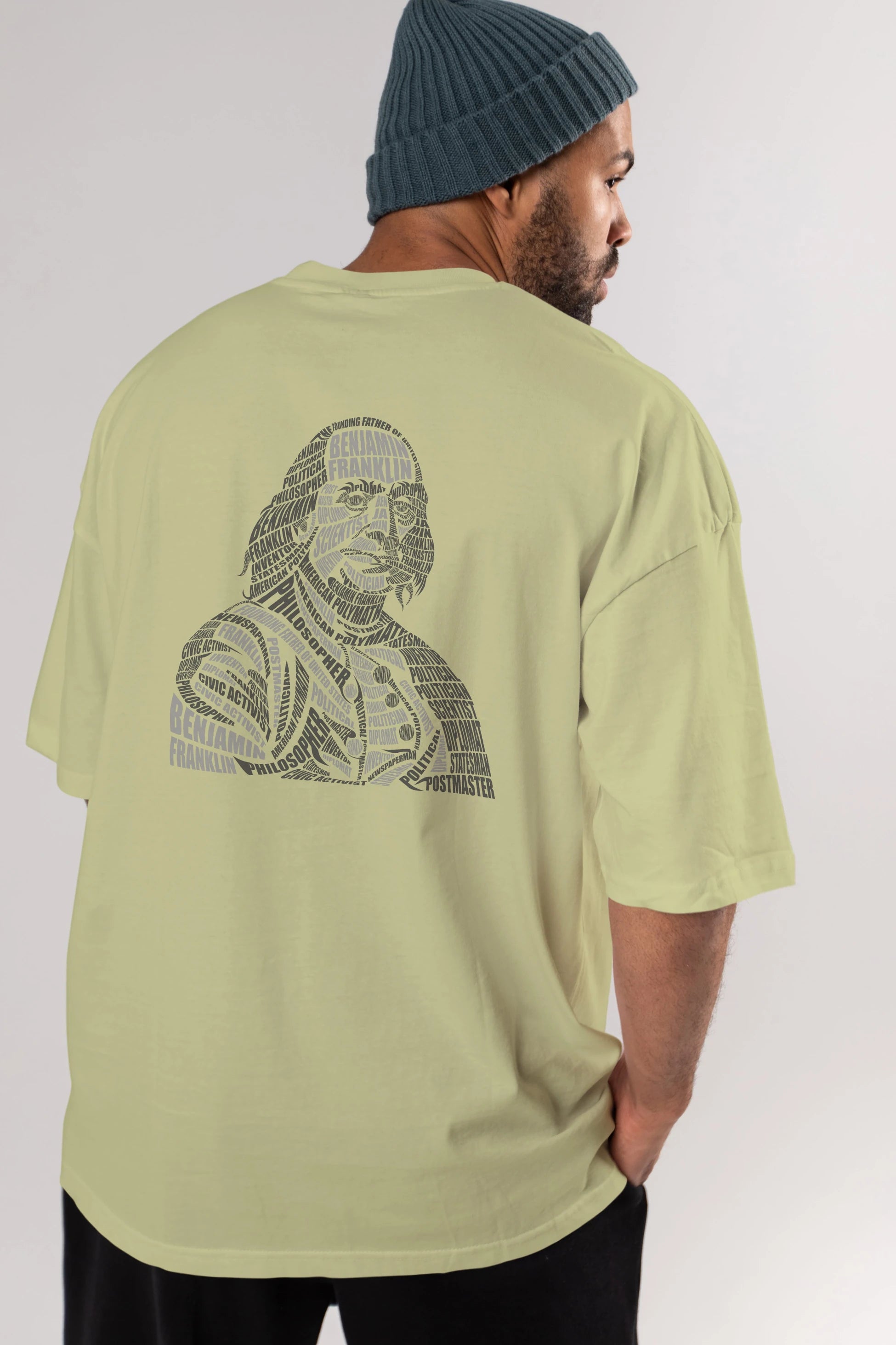 Benjamin Franklin Calligram Arka Baskılı Oversize t-shirt %100 pamuk Erkek Kadın Unisex