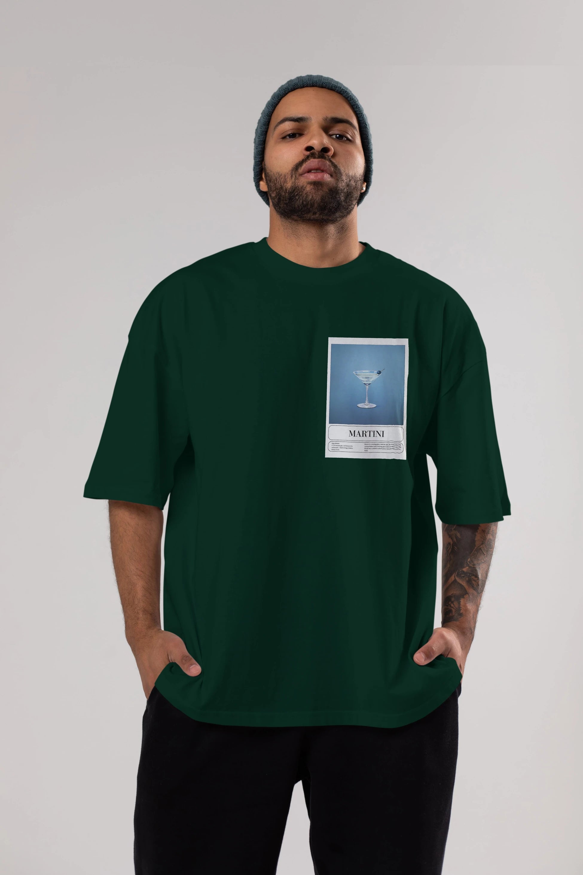 Martini Ön Sol Baskılı Oversize t-shirt Erkek Kadın Unisex %100 Pamuk Bisiklet Yaka tişort
