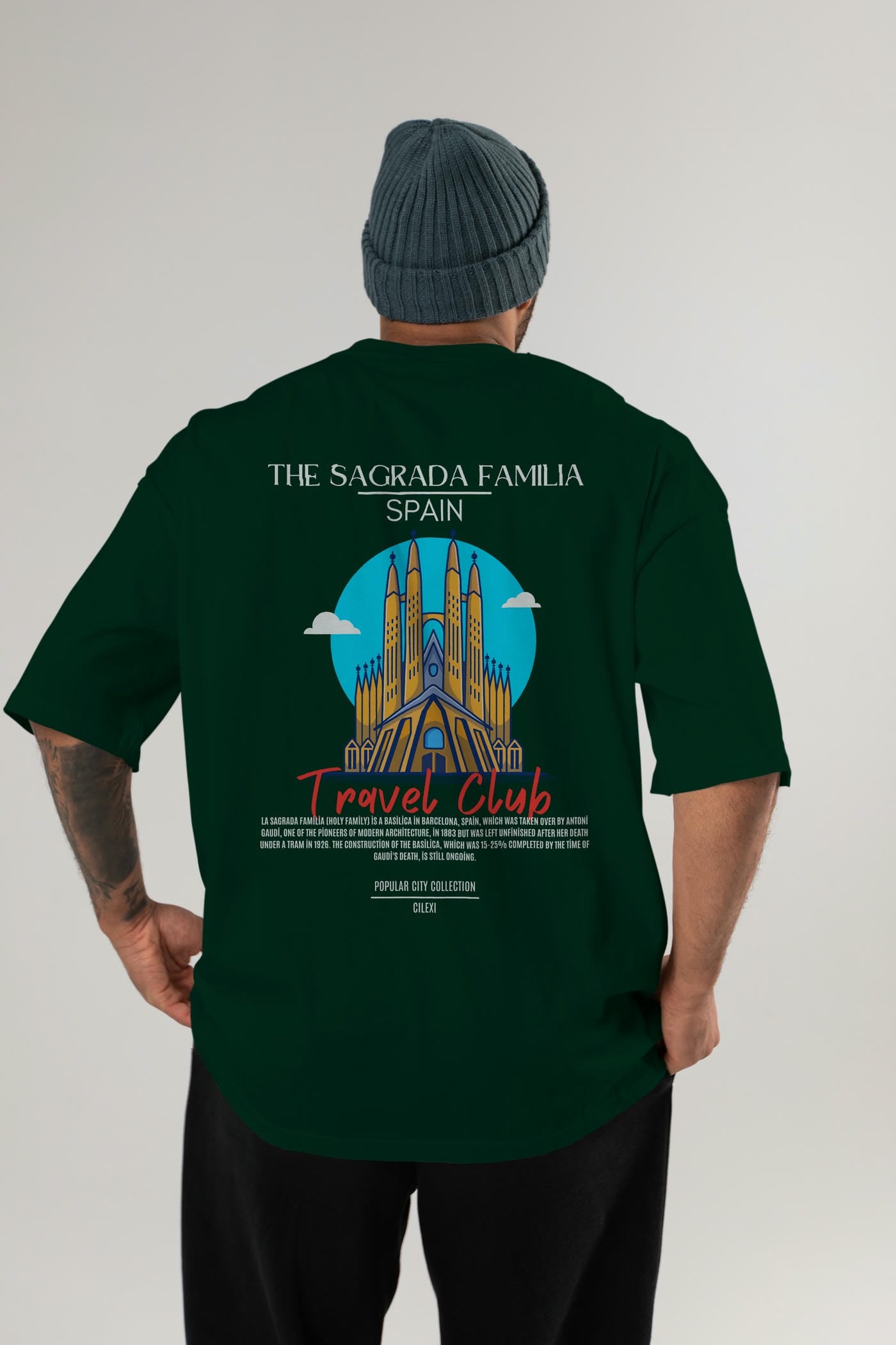 The Sagrada Familia Spain Arka Baskılı Oversize t-shirt Erkek Kadın Pamuk Bisiklet Yaka tişort