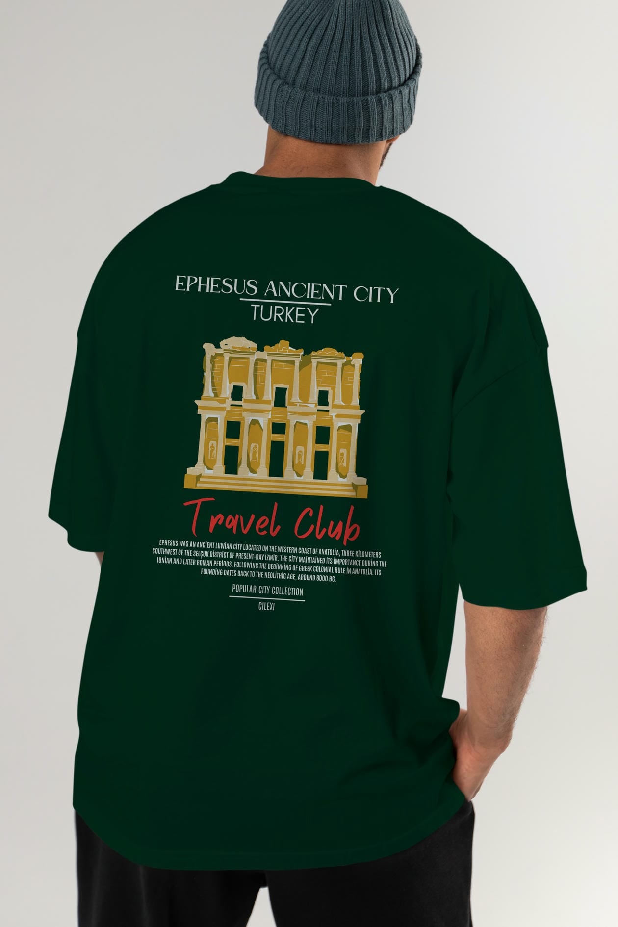 Ephesus Ancient City Turkey Arka Baskılı Oversize t-shirt Erkek Kadın Pamuk Bisiklet Yaka tişort