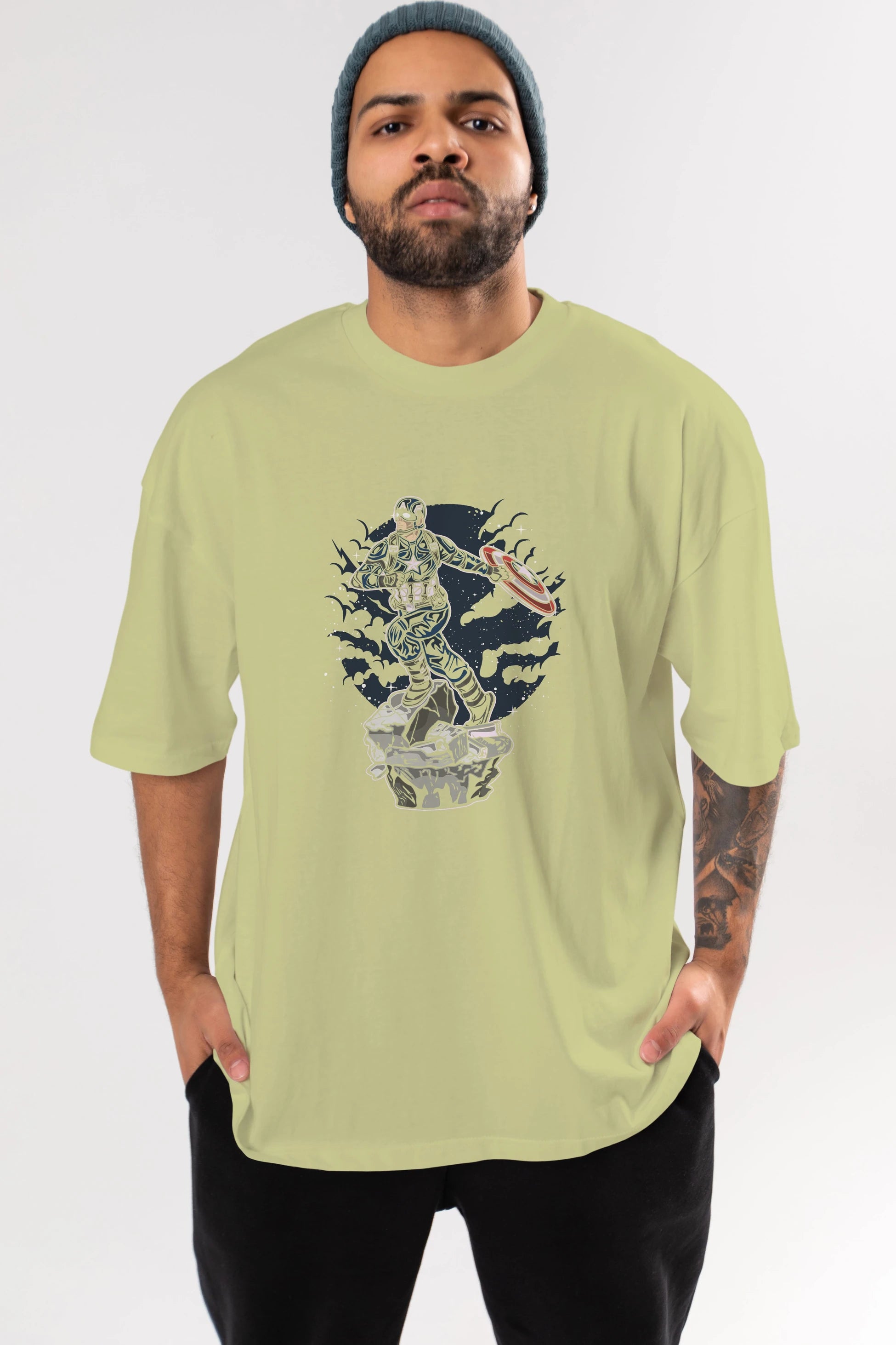 CAPTAIN AMERICA Ön Baskılı Oversize t-shirt Erkek Kadın Unisex %100 Pamuk tişort