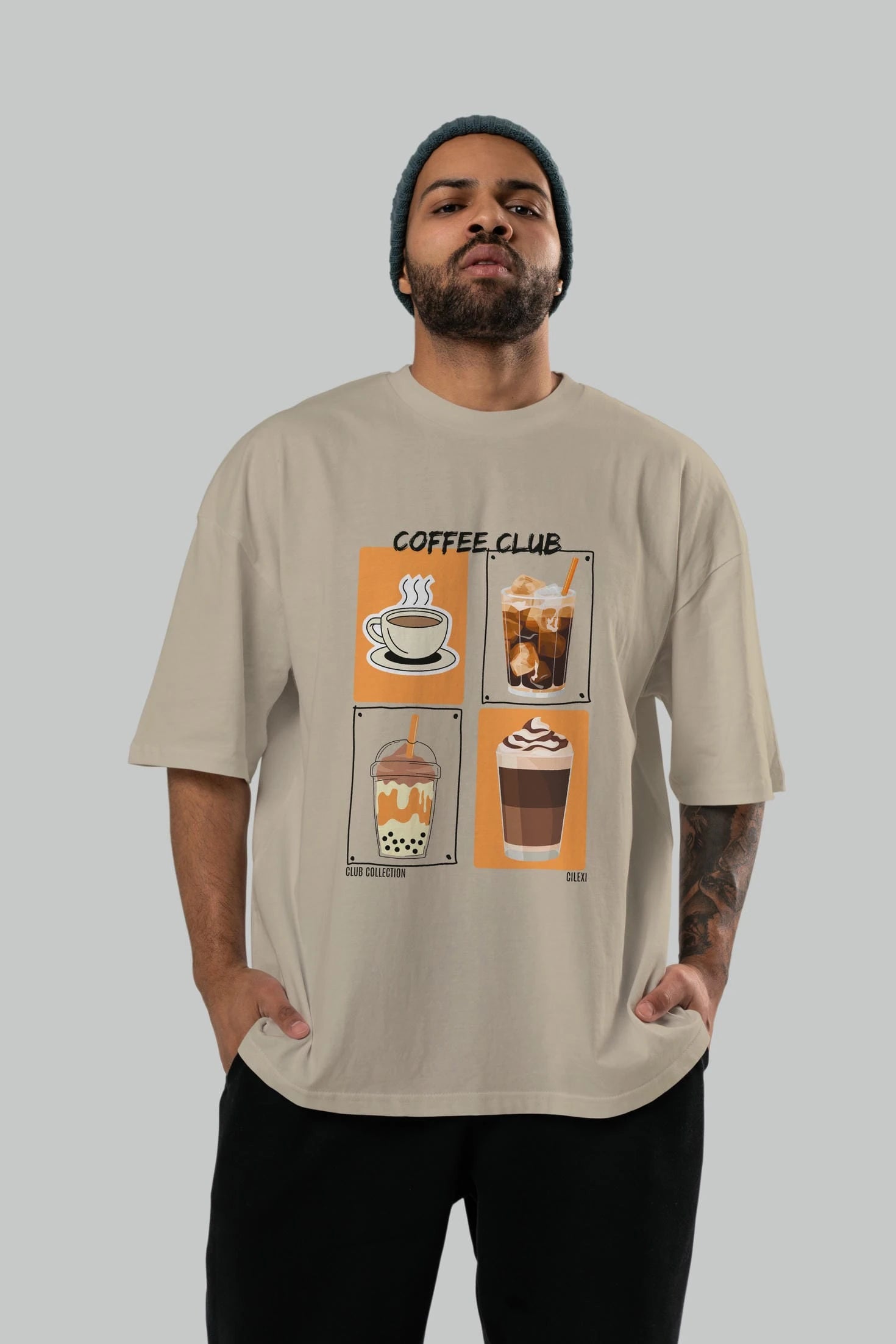 Coffee Club ön Baskılı Oversize t-shirt Erkek Kadın %100 Pamuk Bisiklet Yaka tişort