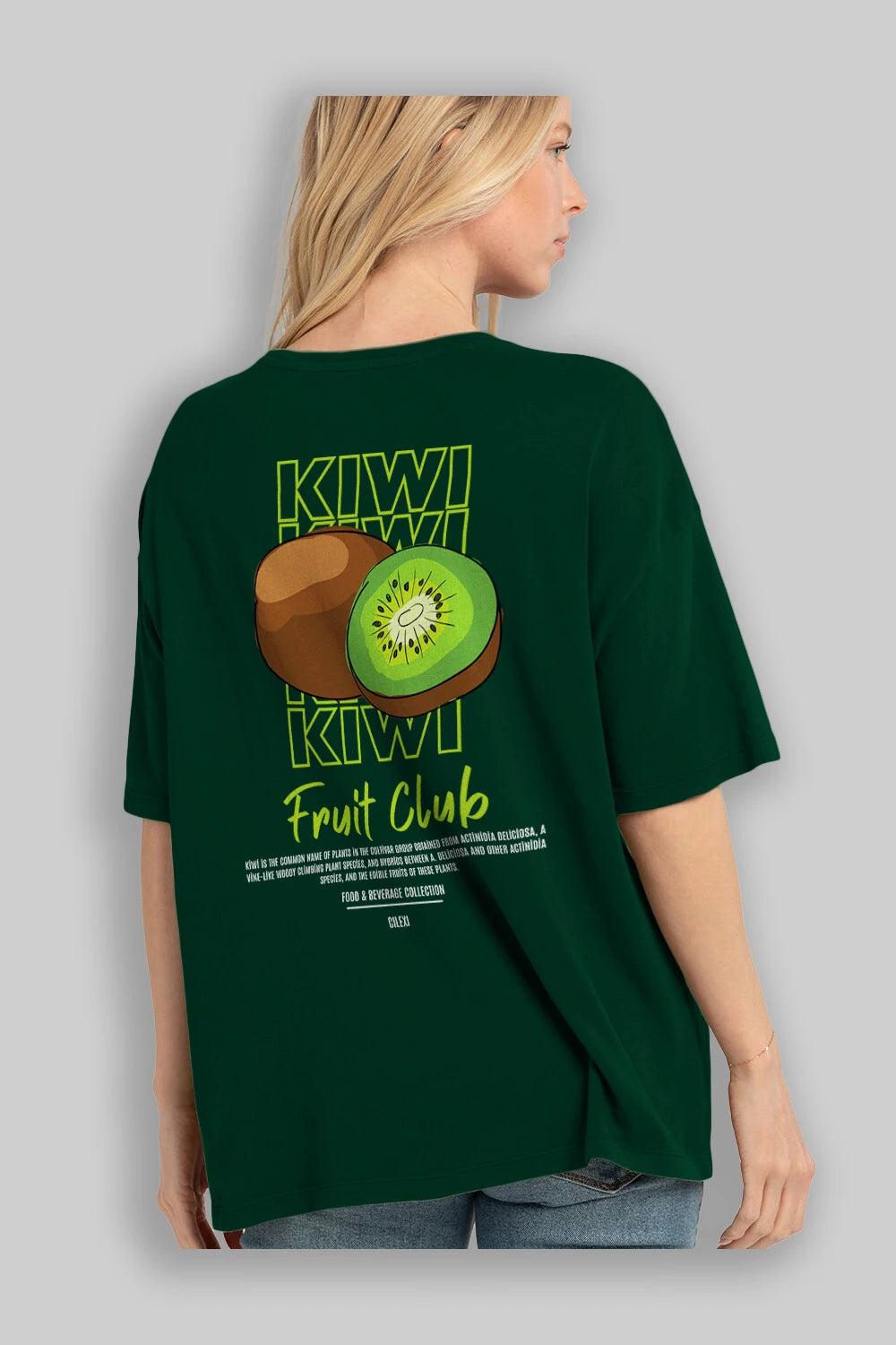 Kiwi Arka Baskılı Oversize t-shirt Erkek Kadın Pamuk Bisiklet Yaka tişort