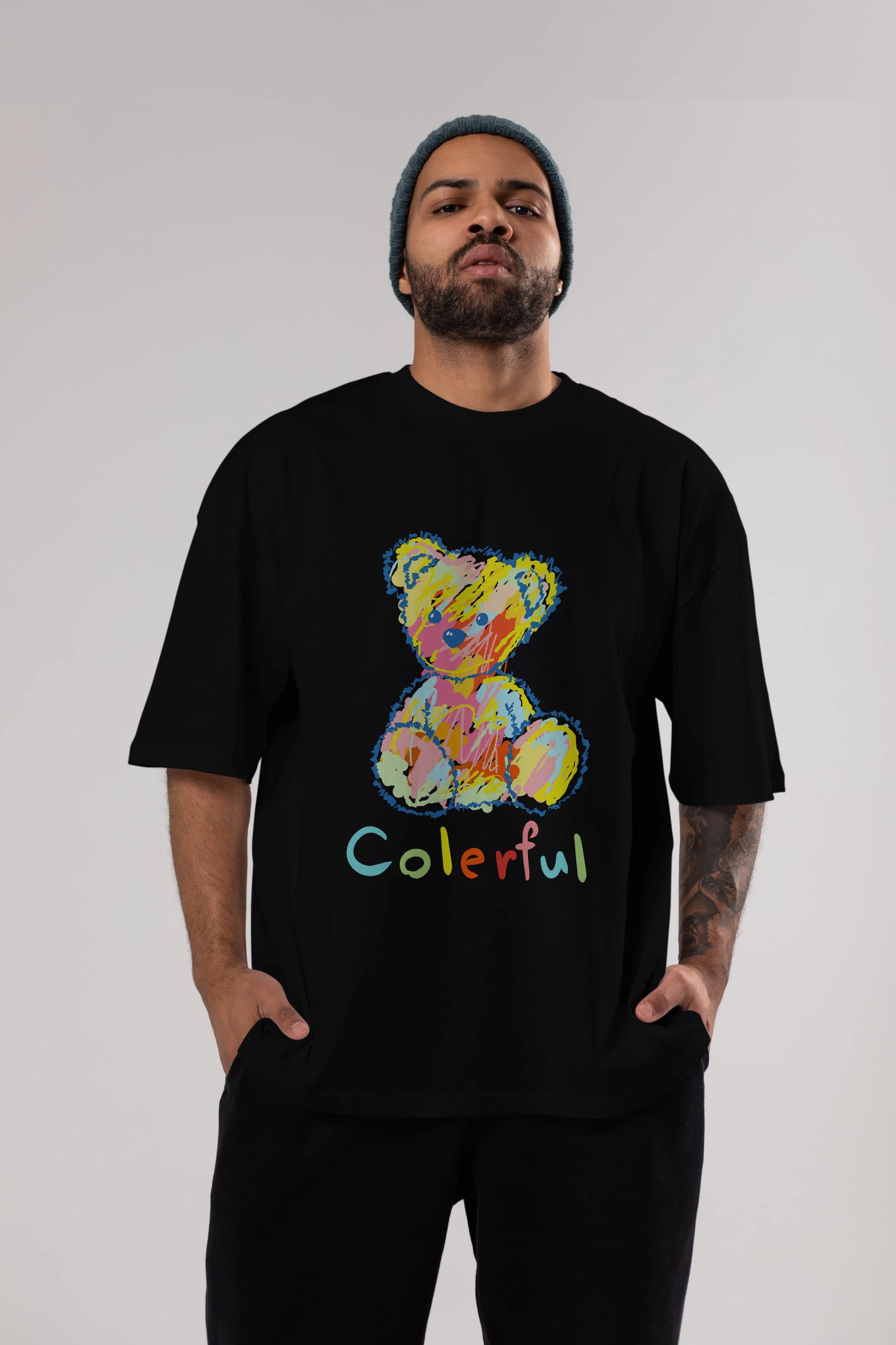 Colerful Bear Ön Baskılı Oversize t-shirt Erkek Kadın Unisex