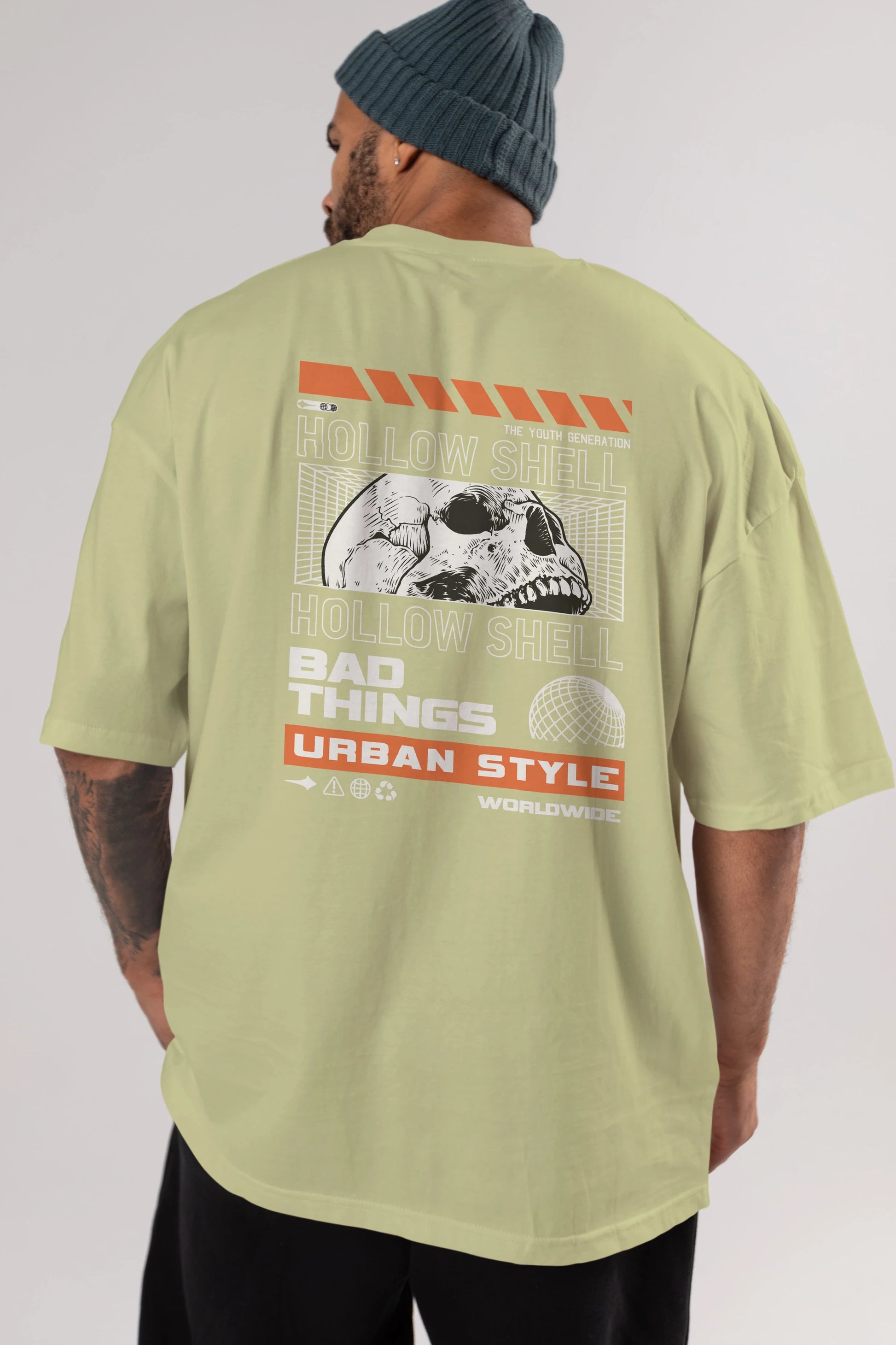 Hollow Shell Arka Baskılı Oversize t-shirt Erkek Kadın Unisex