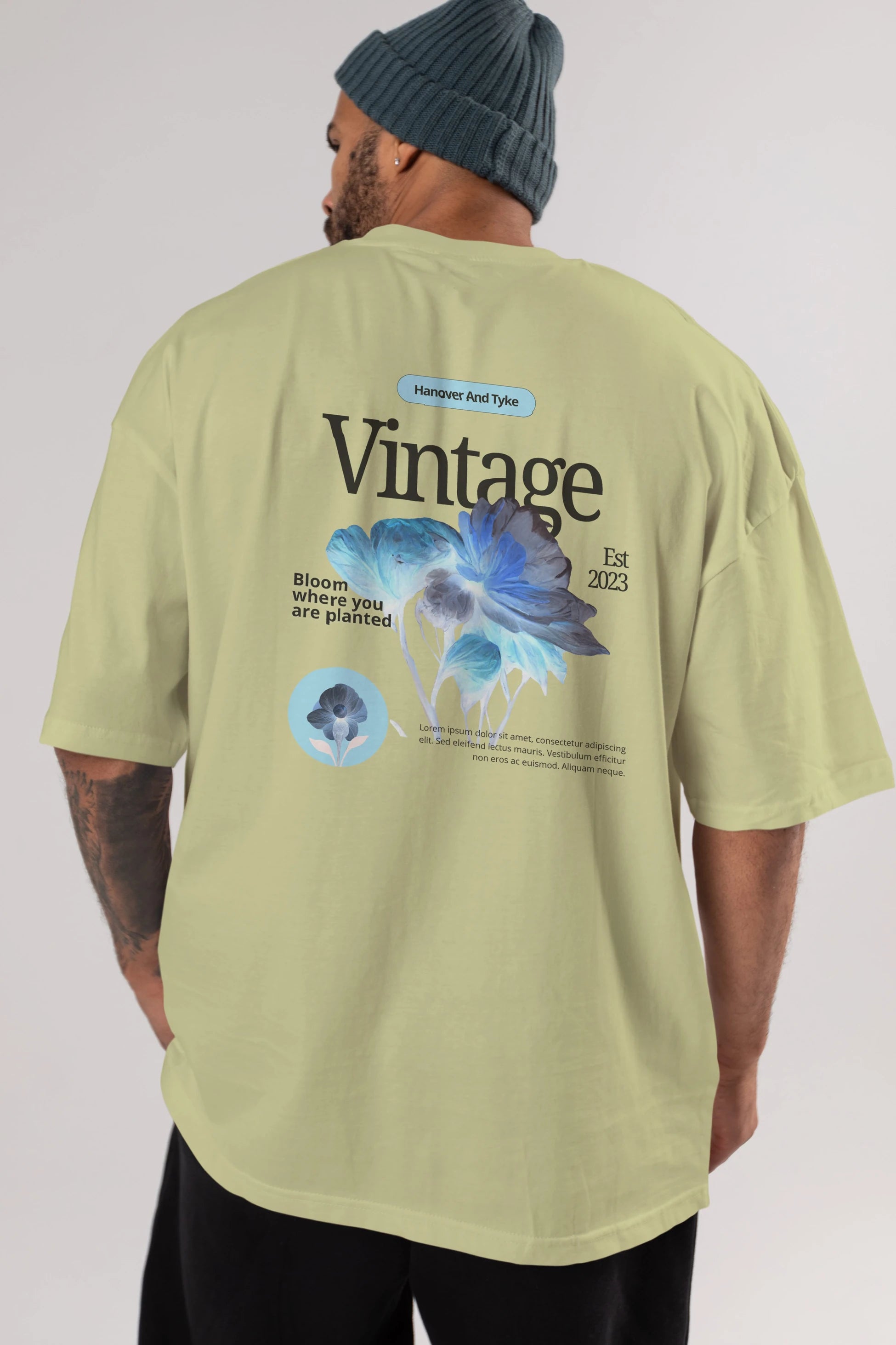 Vintage Çiçek Arka Baskılı Oversize t-shirt Erkek Kadın Unisex