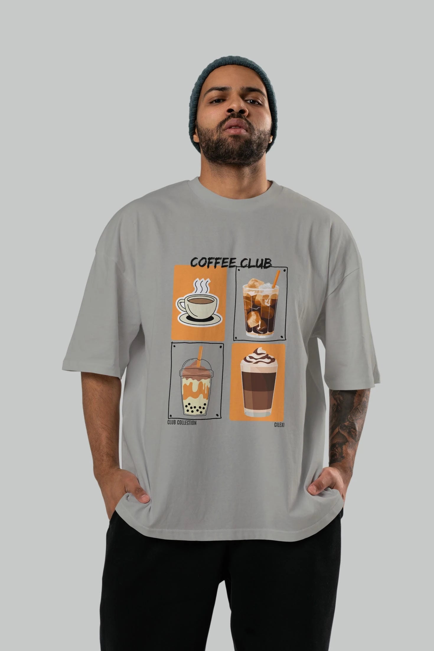 Coffee Club ön Baskılı Oversize t-shirt Erkek Kadın %100 Pamuk Bisiklet Yaka tişort