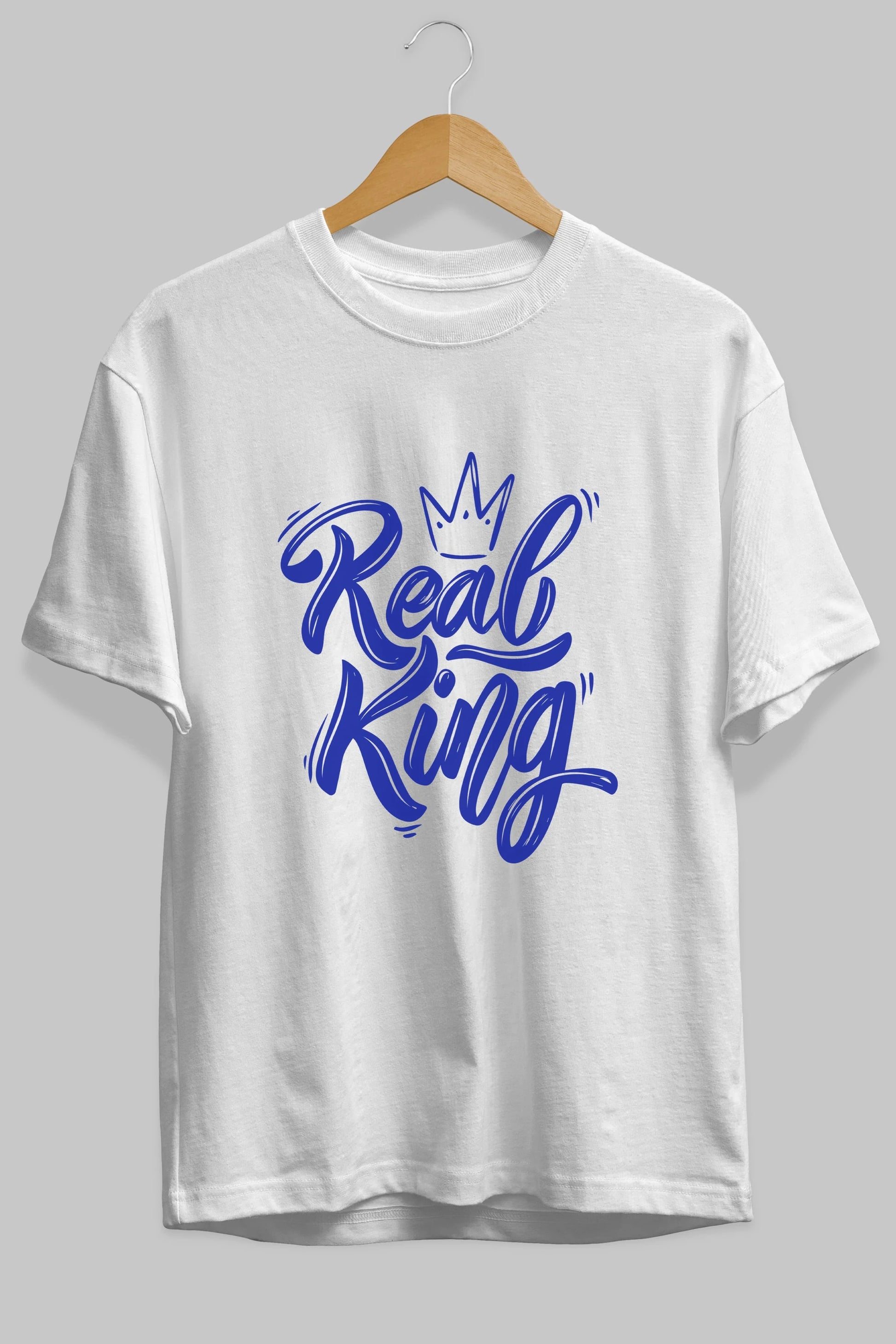 Real King Yazılı Ön Baskılı Oversize t-shirt Erkek Kadın Unisex
