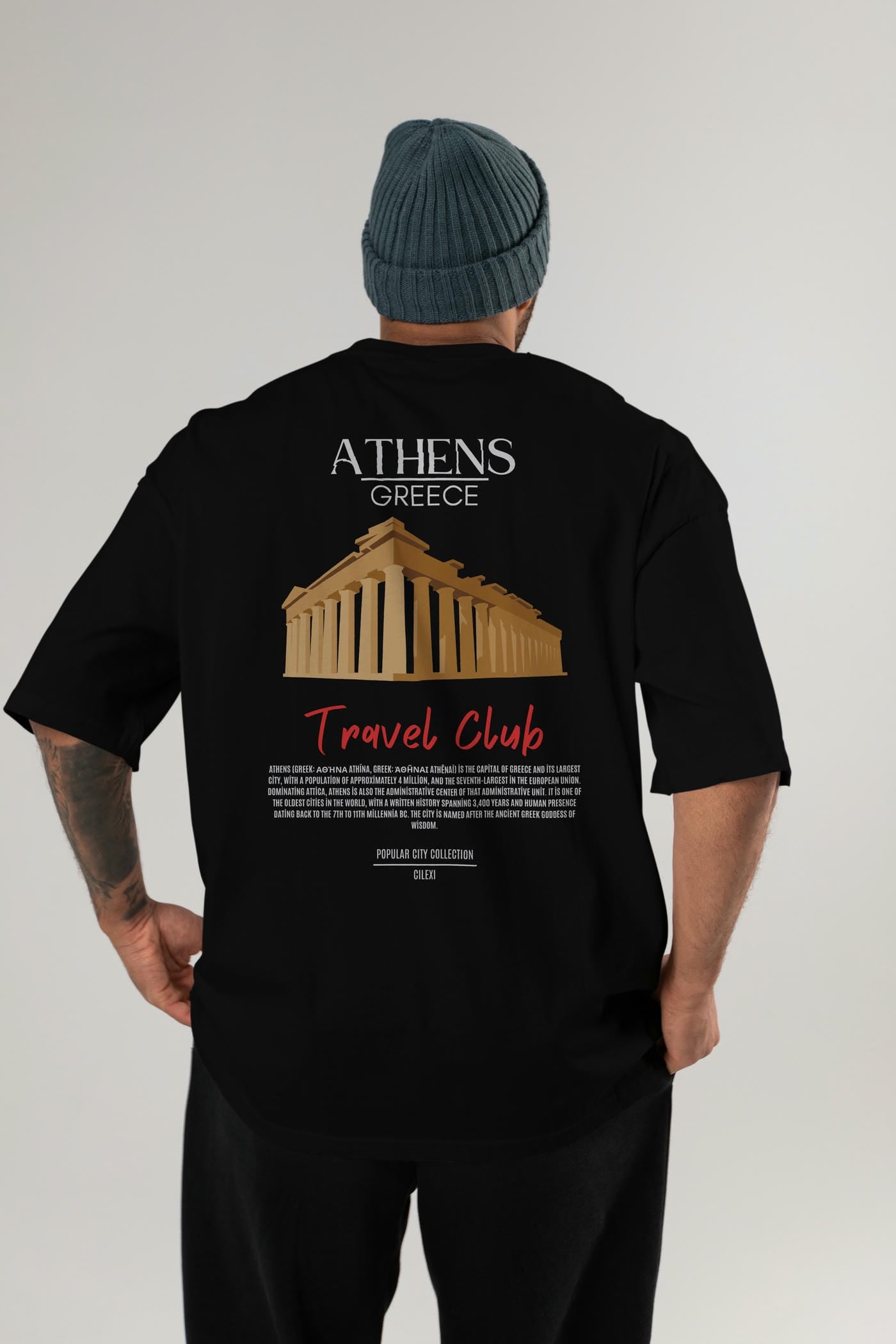 Athens Greece Arka Baskılı Oversize t-shirt Erkek Kadın Pamuk Bisiklet Yaka tişort