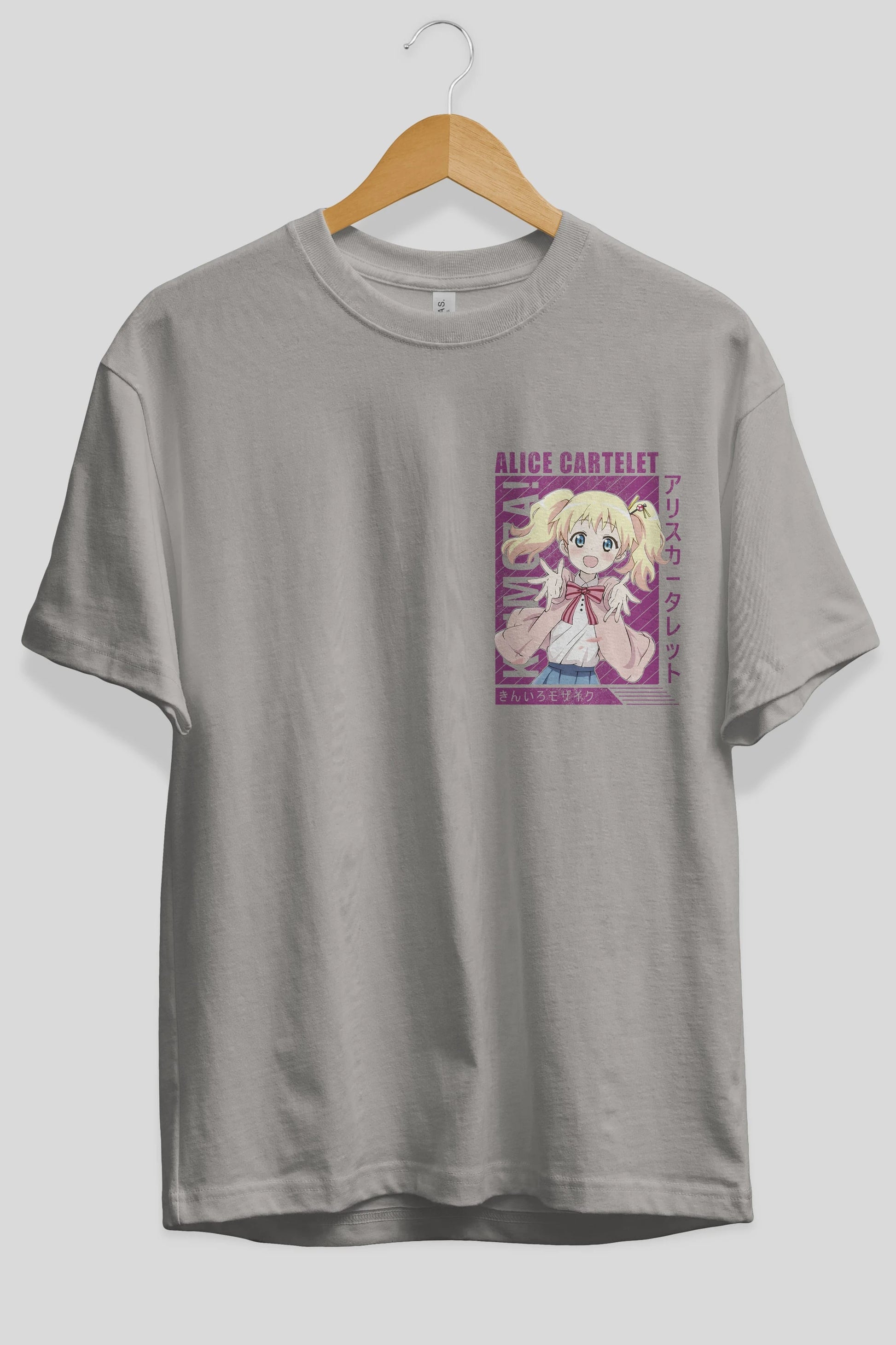 Alice Cartelet 12 Ön Sol Baskılı Oversize t-shirt Erkek Kadın Unisex %100 Pamuk Bisiklet Yaka tişort